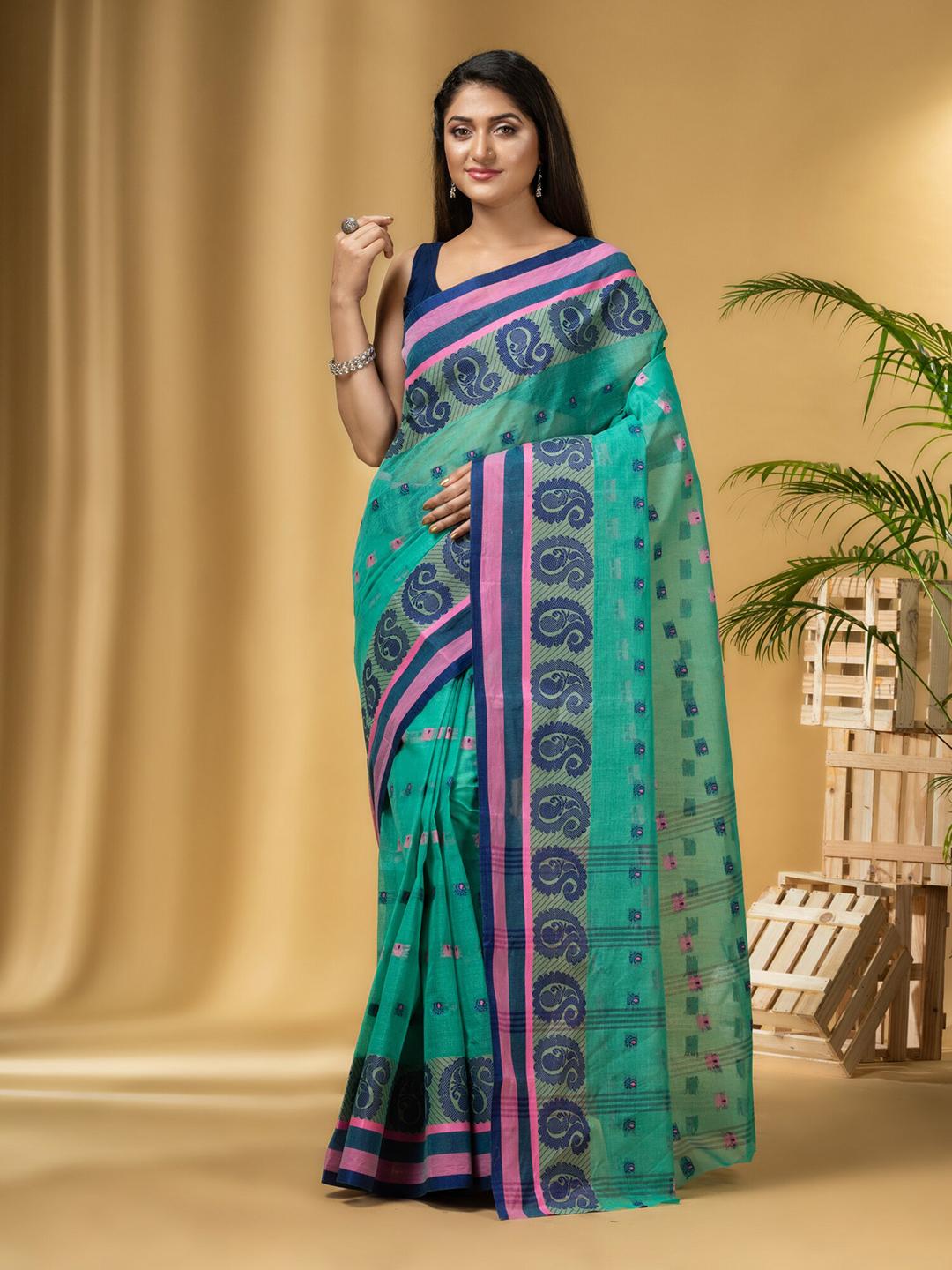 Buy DESH BIDESH Ethnic Motifs Woven Design Pure Cotton Taant Saree ...