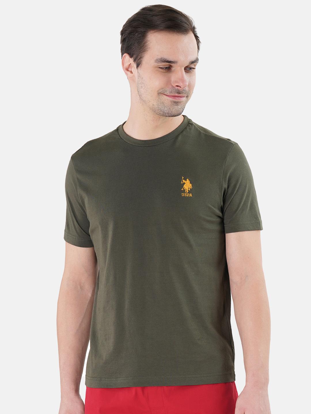 Buy U.S. Polo Assn. Olive Green Solid Lounge T Shirt - - Apparel for Men