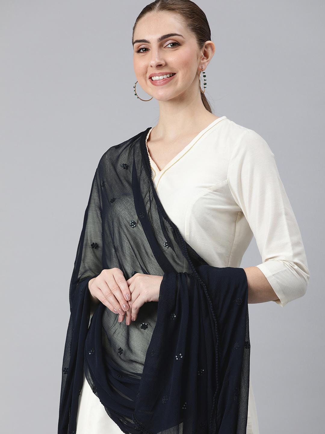 RANI SAAHIBA Dupatta en soie imprimée Kantha pour femme, Beige