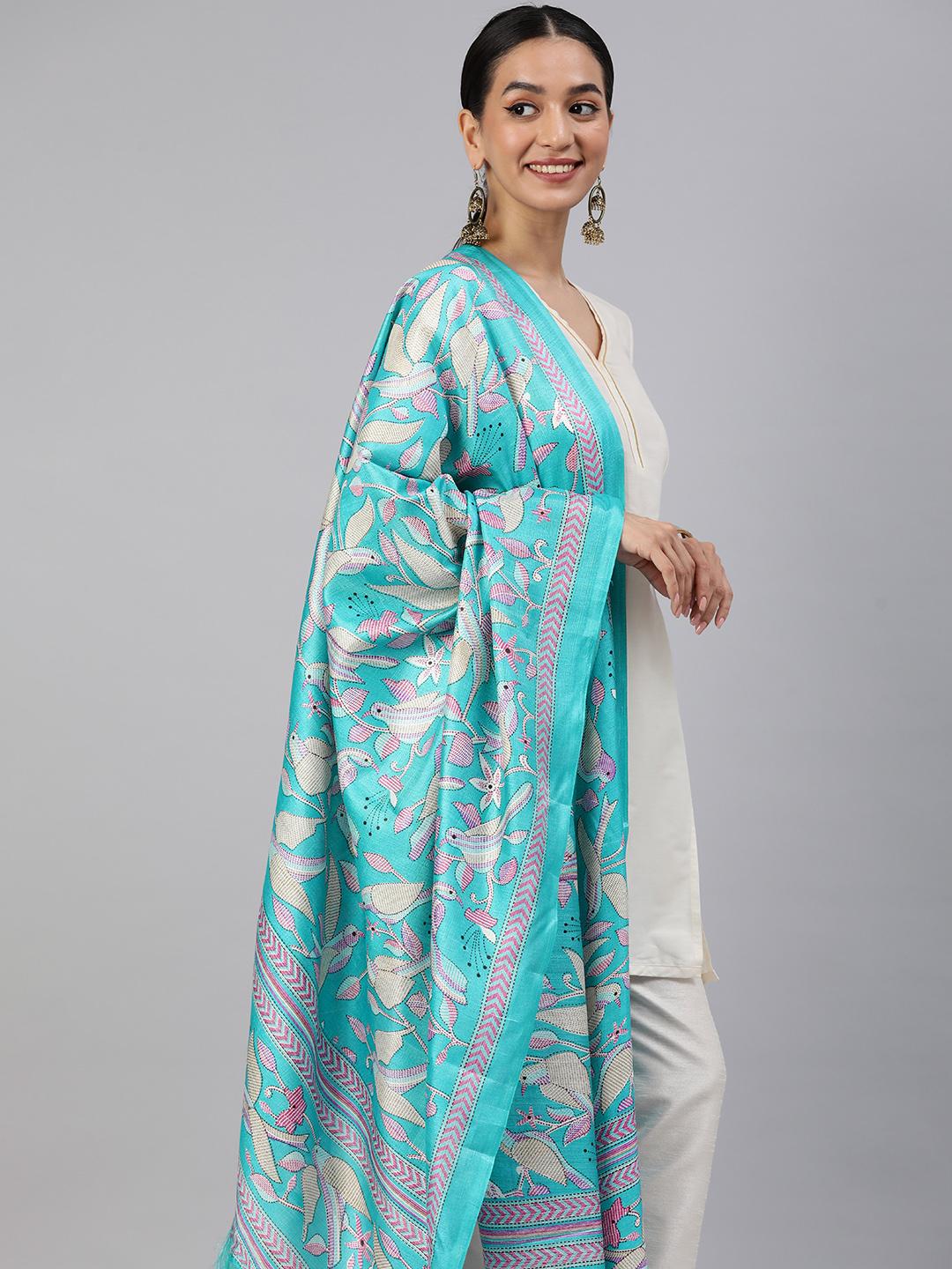 RANI SAAHIBA Dupatta In Seta Stampata Marrone – Donna, Dimensioni 2,00 X 1,10 Metri, Con Nappe - 3