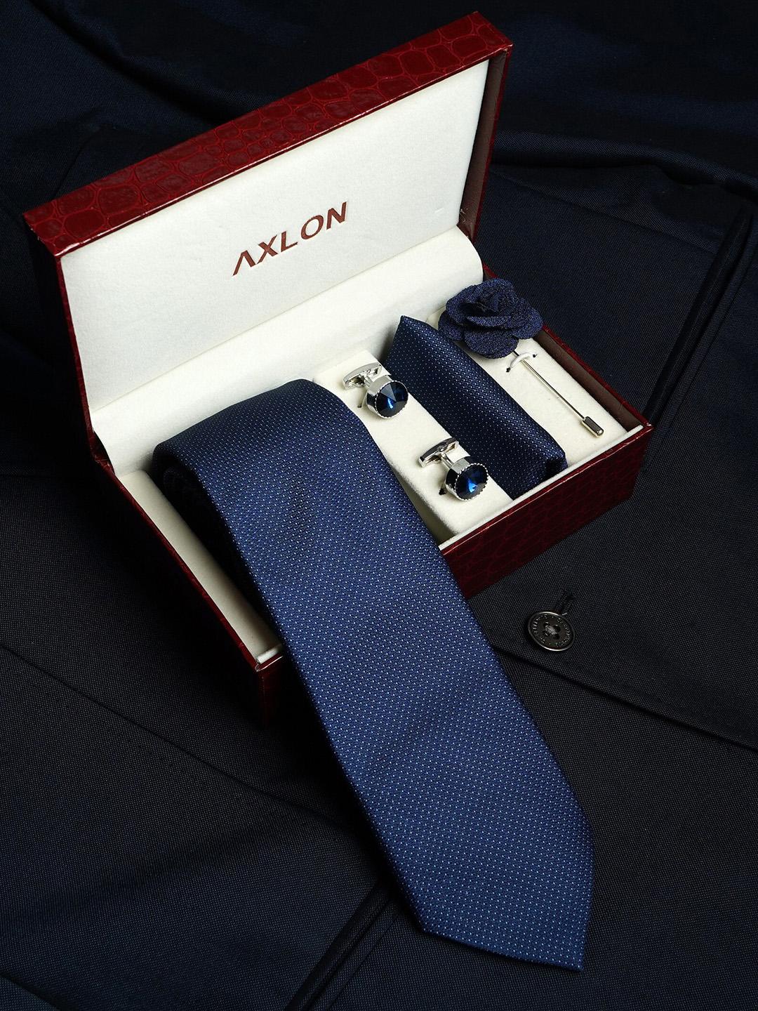 Buy AXLON Men Printed Tie Set With Pocket Square, Cufflink & Flower Pin - - Accessories for Men