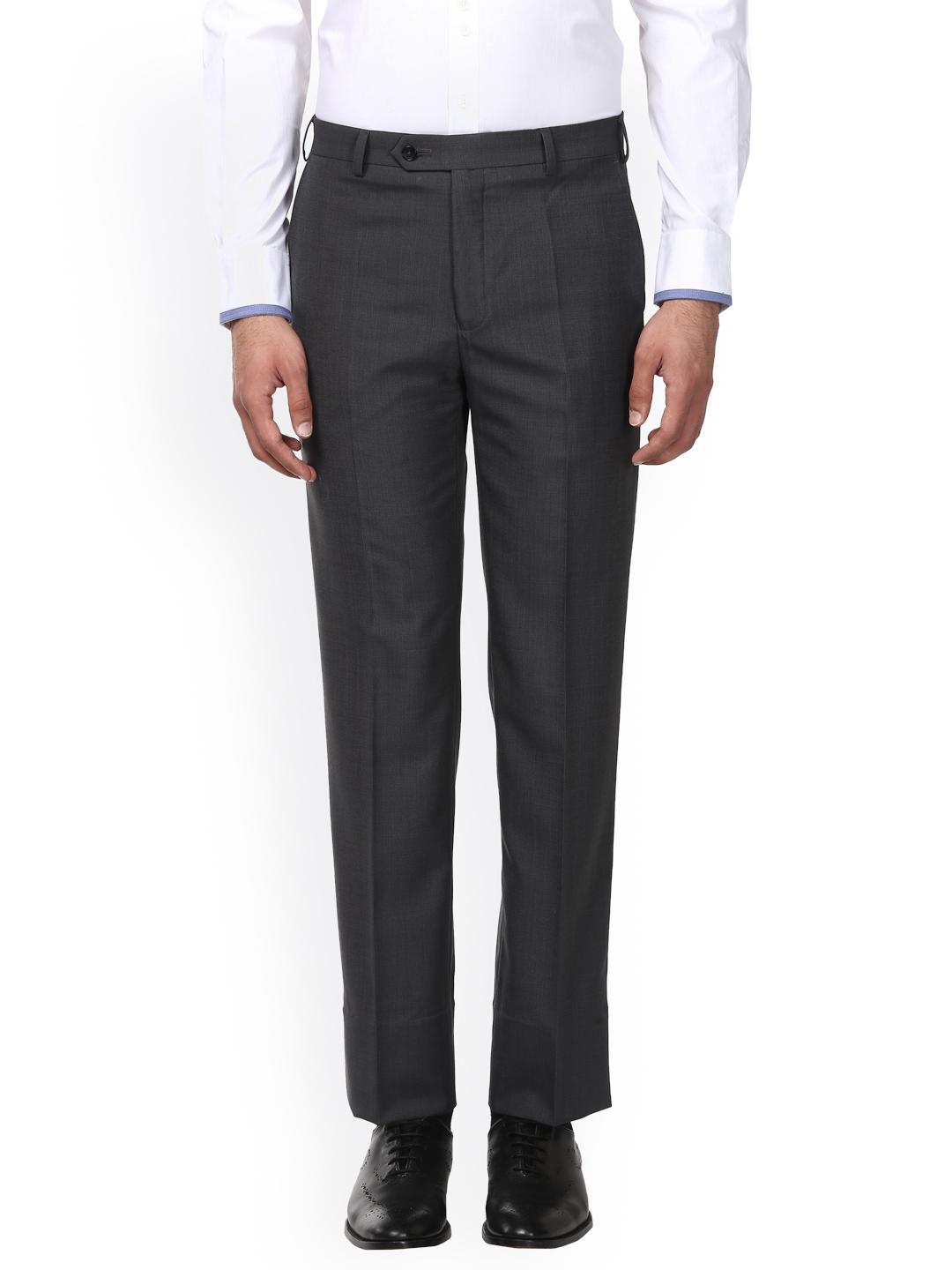 Men's Grey Solid Formal Trousers