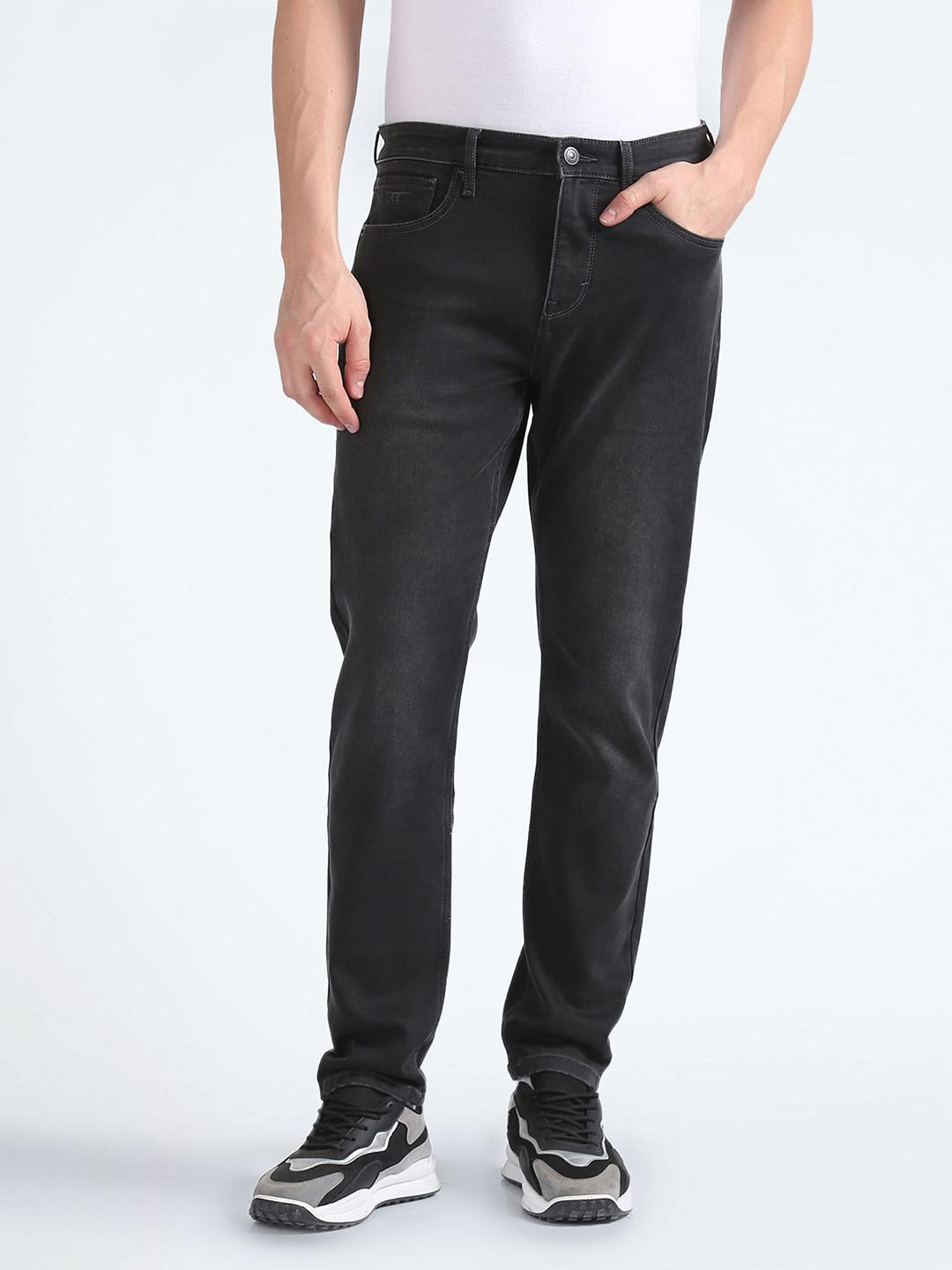 Flying Machine Men Black Michael Slim Tapered Fit Mid-Rise Clean Look Stretchable Jeans