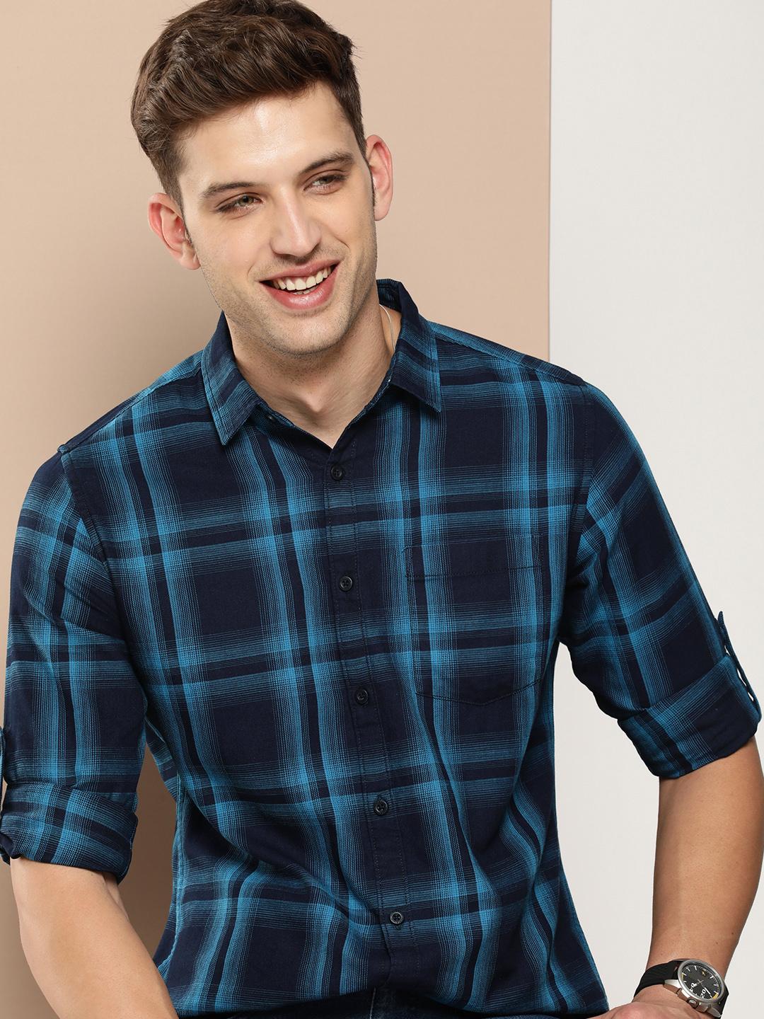 HERE&NOW Men Slim Fit Windowpane Checked Casual Shirt