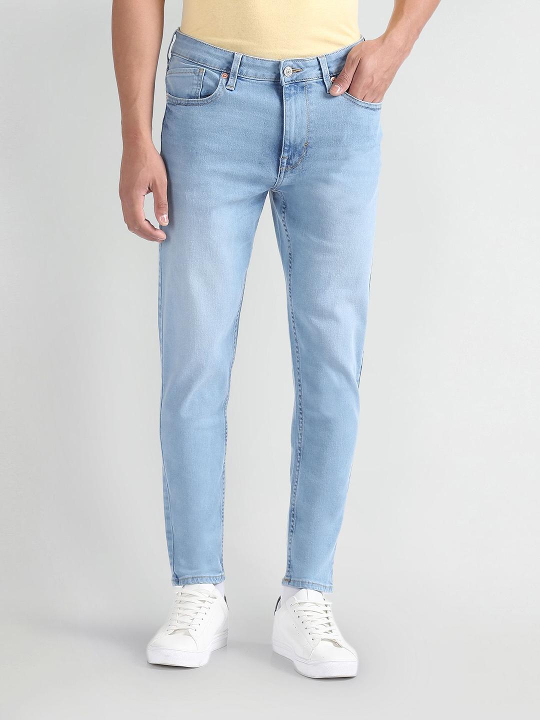 Flying Machine Men Clean Look  High-Rise Heavy Fade Stretchable Tapered Fit Jeans