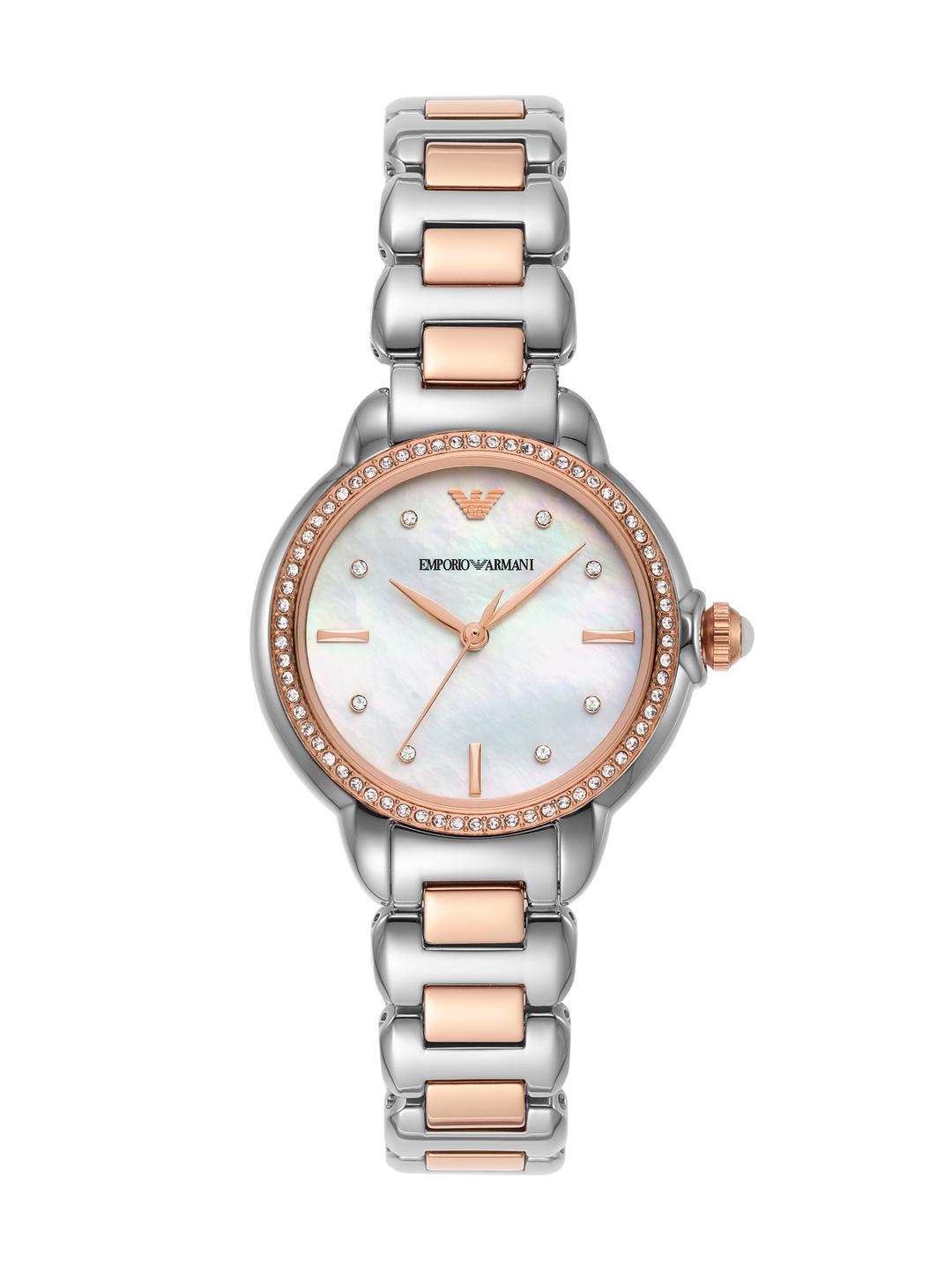Buy Emporio Armani Embellished Mother Of Pearl Dial & Two Tone Straps ...