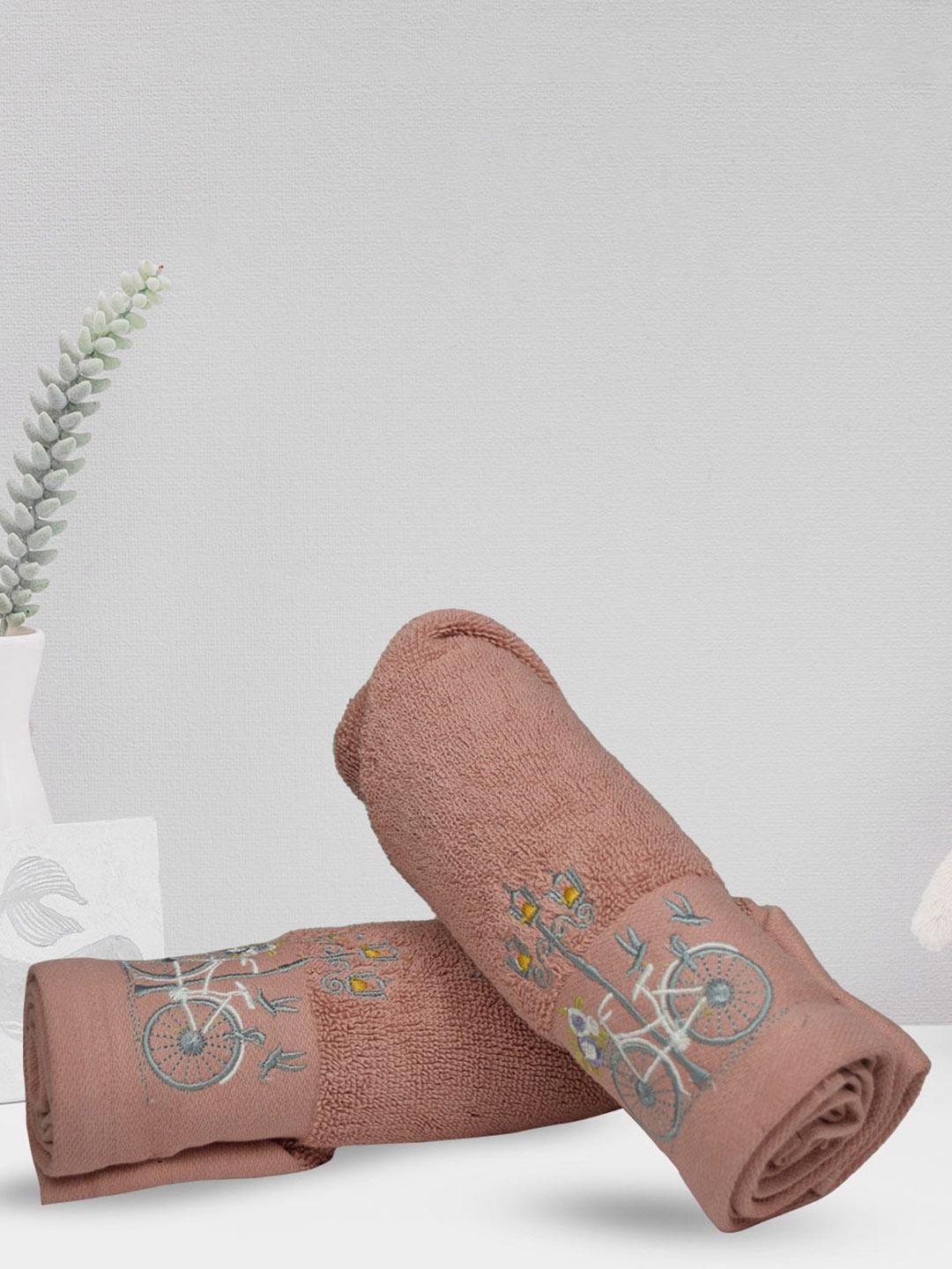 Buy RANGOLI Peach Colored 2 Pieces 550 GSM Pure Cotton Hand Towels ...