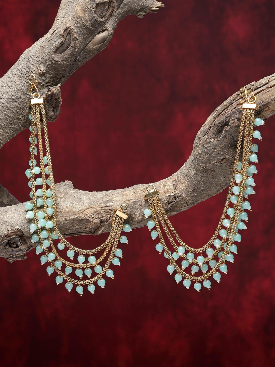 Buy ZENEME Gold Plated Classic Layered Blue Beads Earchain - - Accessories for Women