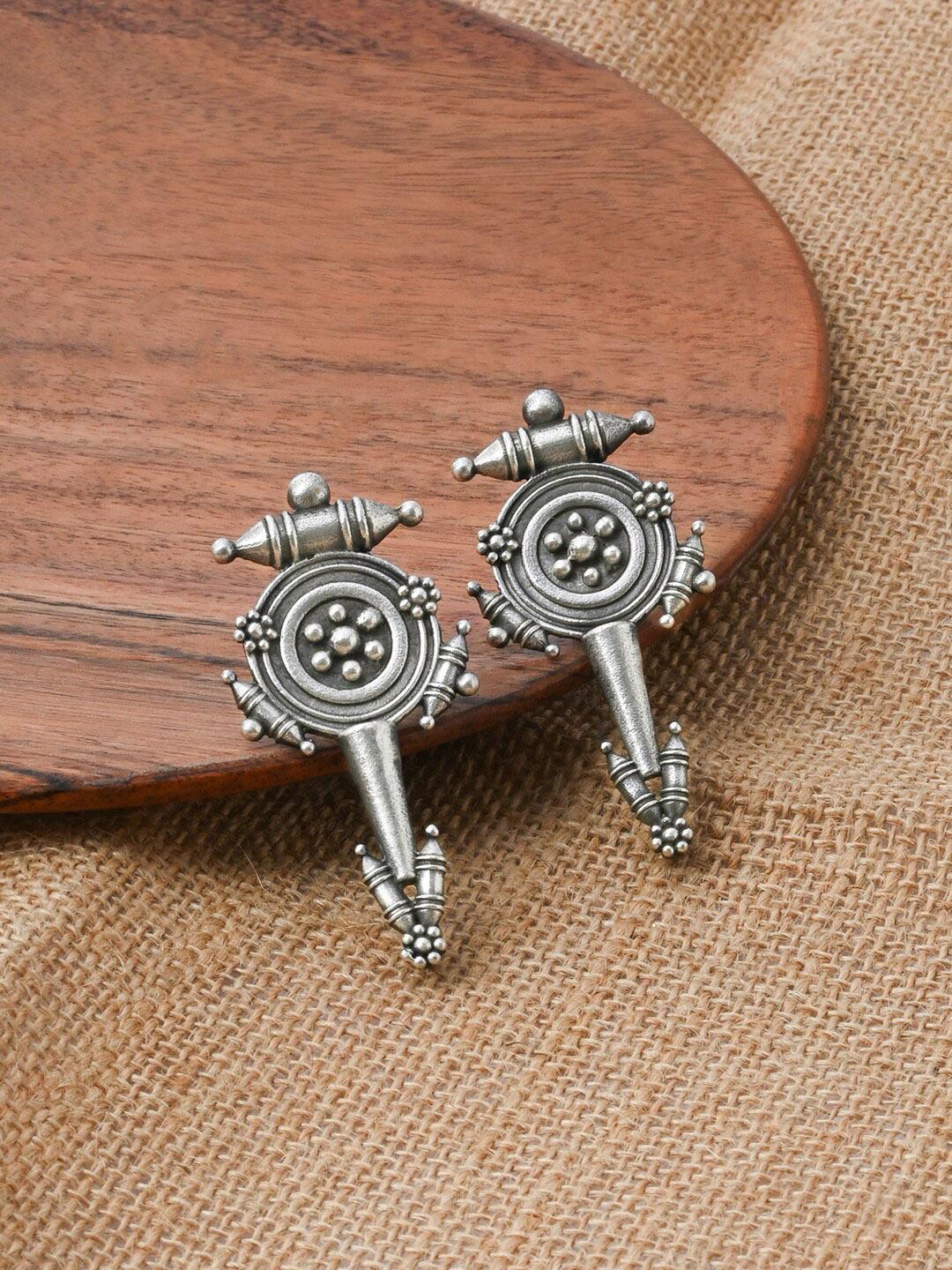 Buy TEEJH Silver Plated Geometric Shaped Oxidised Drop Earrings - - Accessories for Women