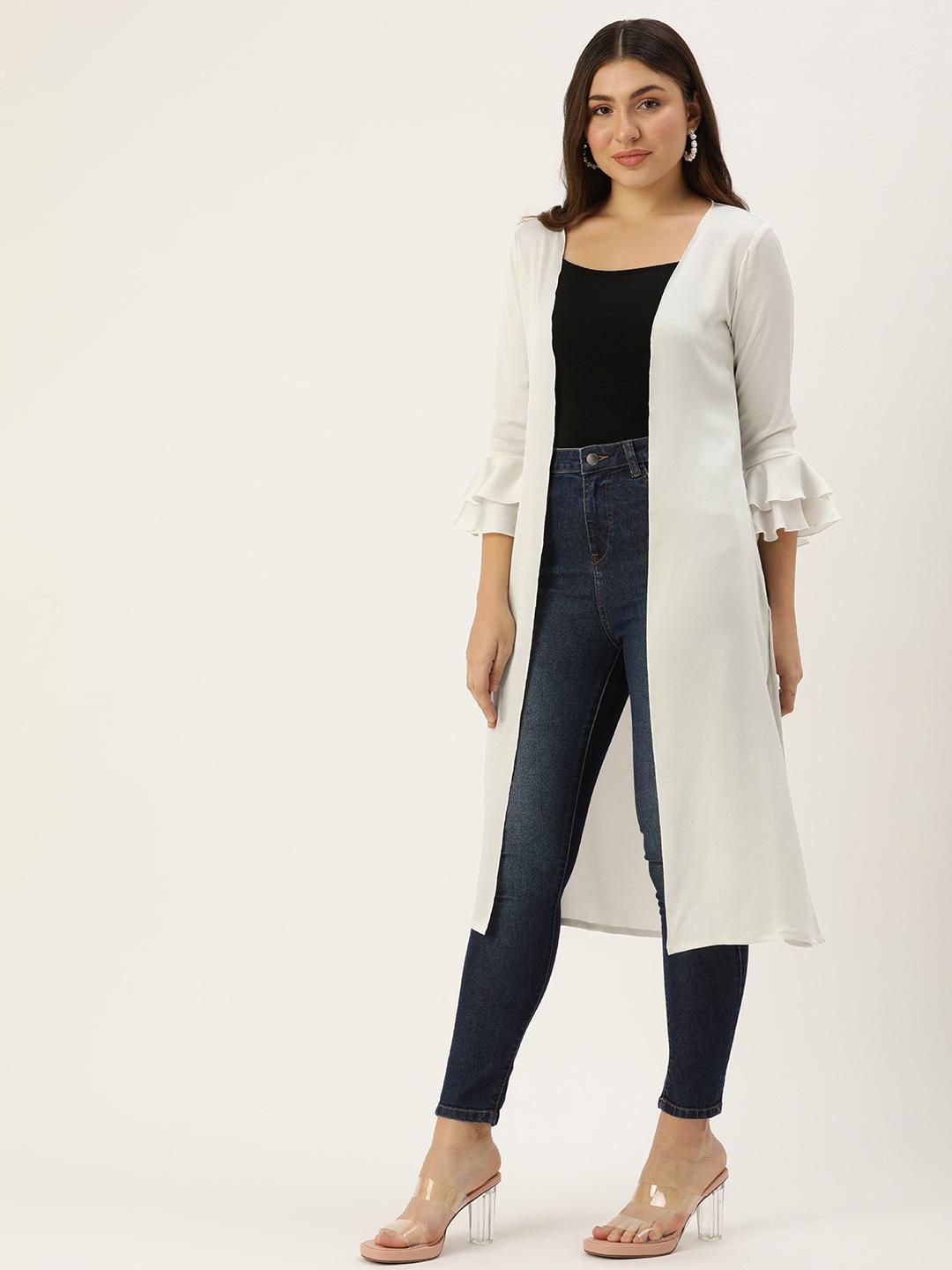 Women's White Acrylic Longline Open Front Shrug
