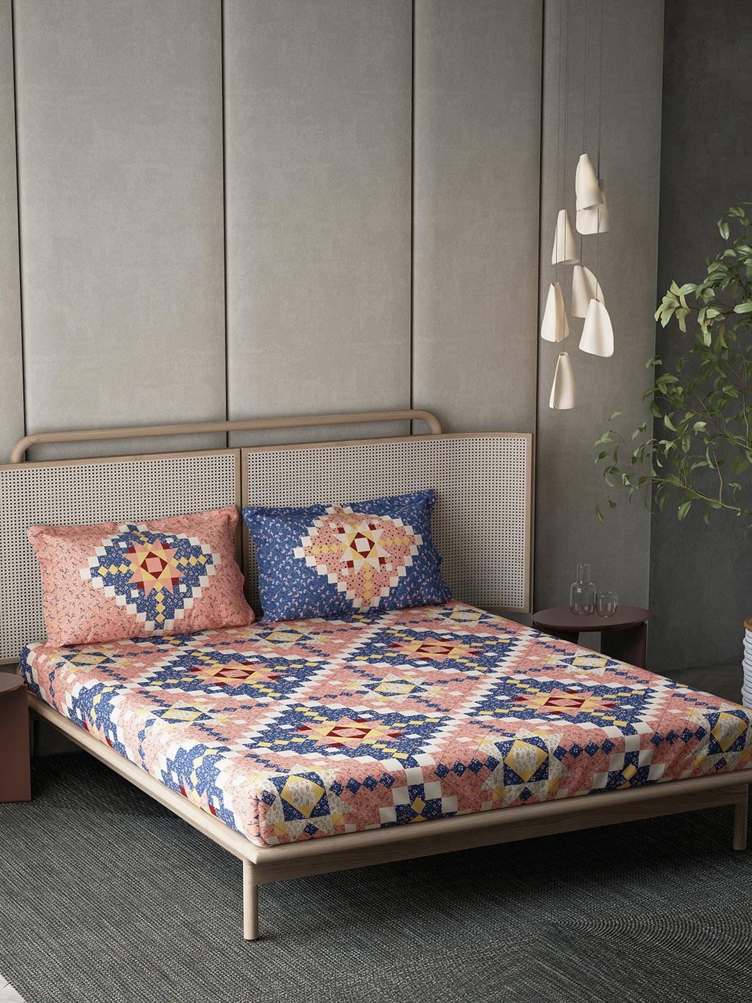 Buy DDecor Live Beautiful Orange Ethnic Motifs Cotton 140 TC King Bedsheet With 2 Pillow Covers 108 X 108 Inches - - Home for Unisex