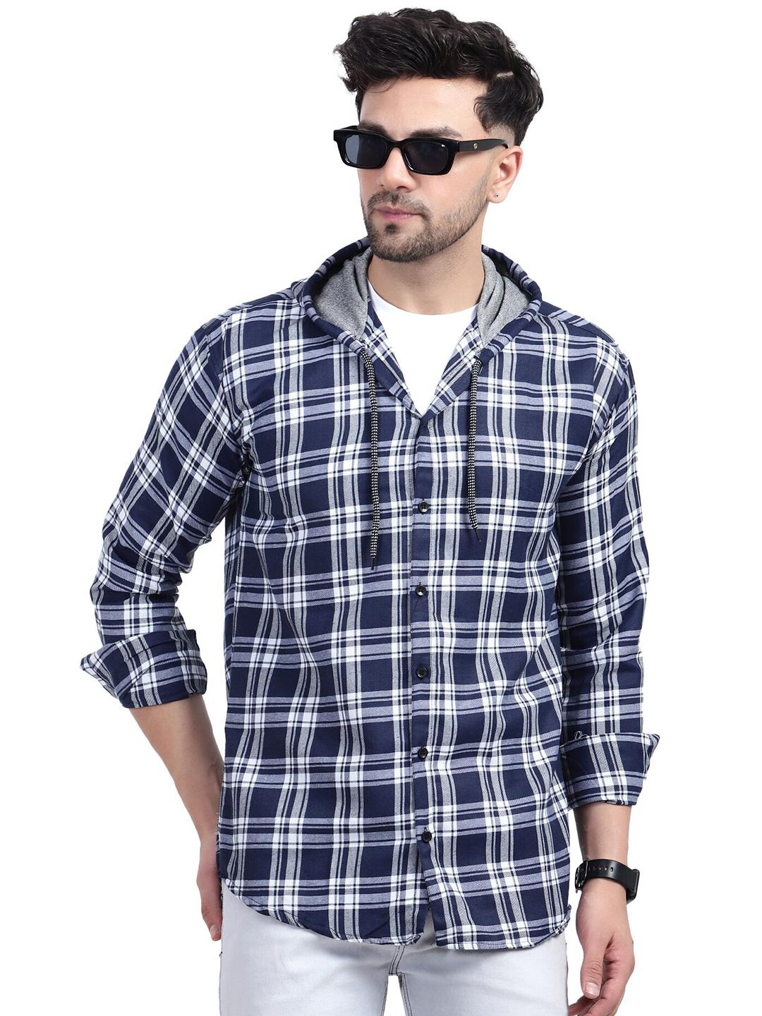 Men's Blue Comfort Tartan Checked Casual Cotton Shirt
