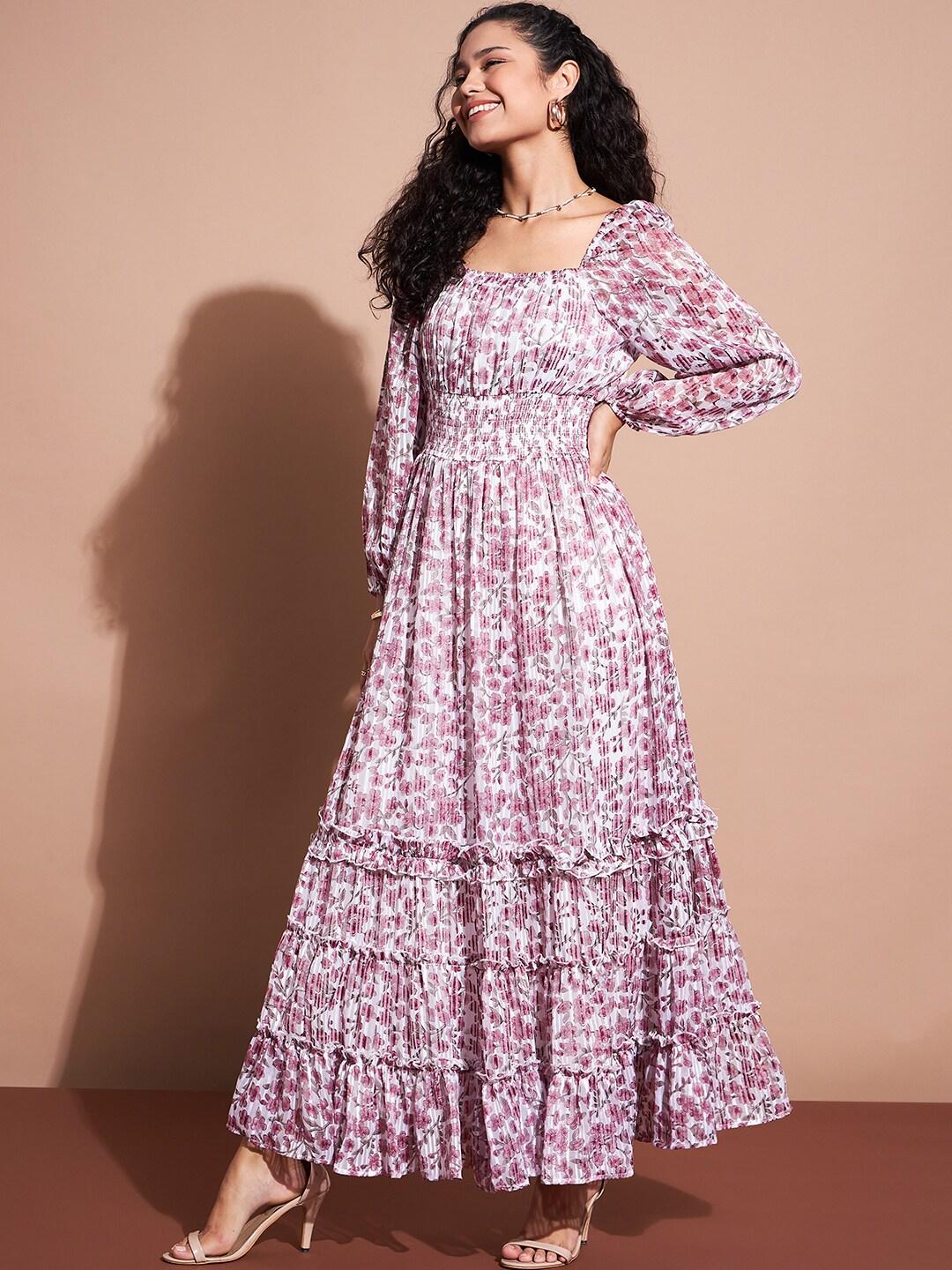 Tropical Print Puff Sleeves Georgette A-Line Dress main image 1