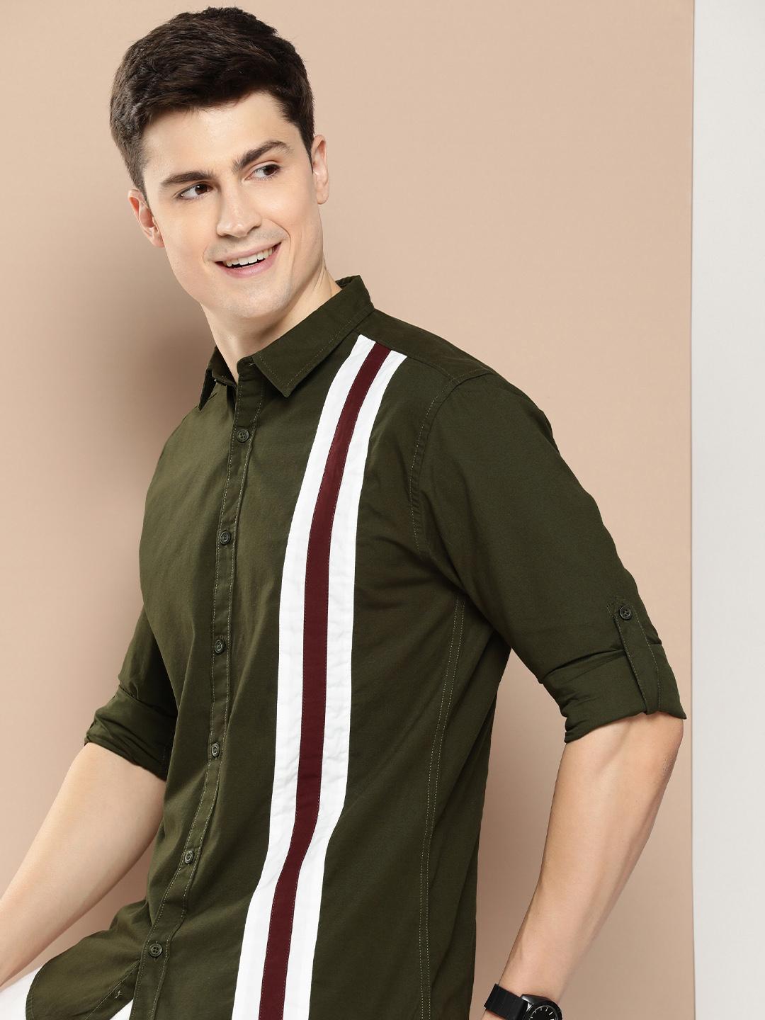 HERE&NOW Men Slim Fit Opaque Striped Casual Shirt
