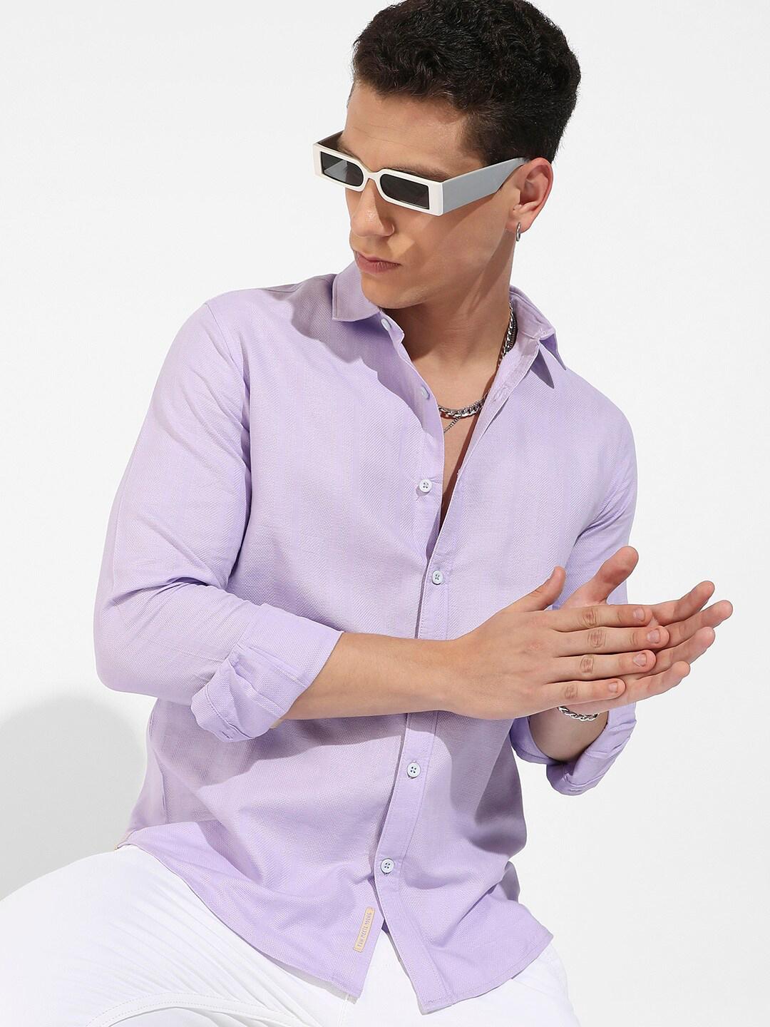 Campus Sutra Lavender Classic Cotton Casual Shirt