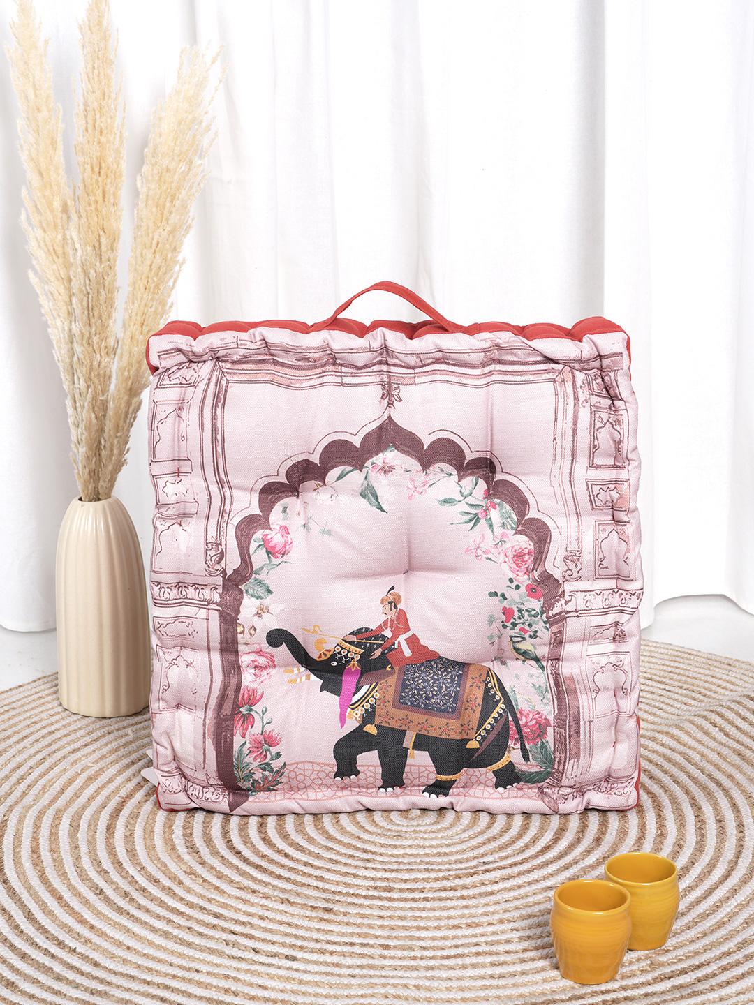 Buy BLANC9 Pink & Rust Red Elephant Printed Floor Cushion - Cushions ...