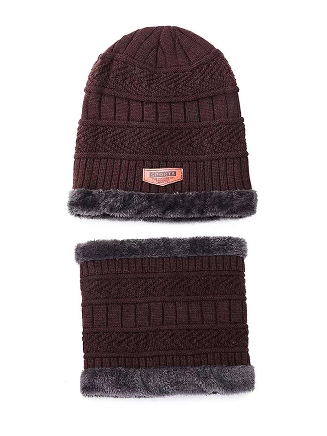 Buy Zacharias Men Self Design Woollen Beanie Cap With Neck Muffler -  - Accessories for Men