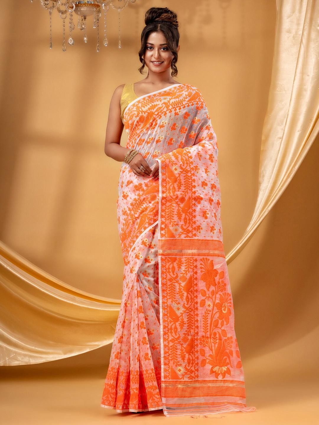 Buy DESH BIDESH Ethnic Motifs Woven Design Pure Cotton Jamdani Saree ...