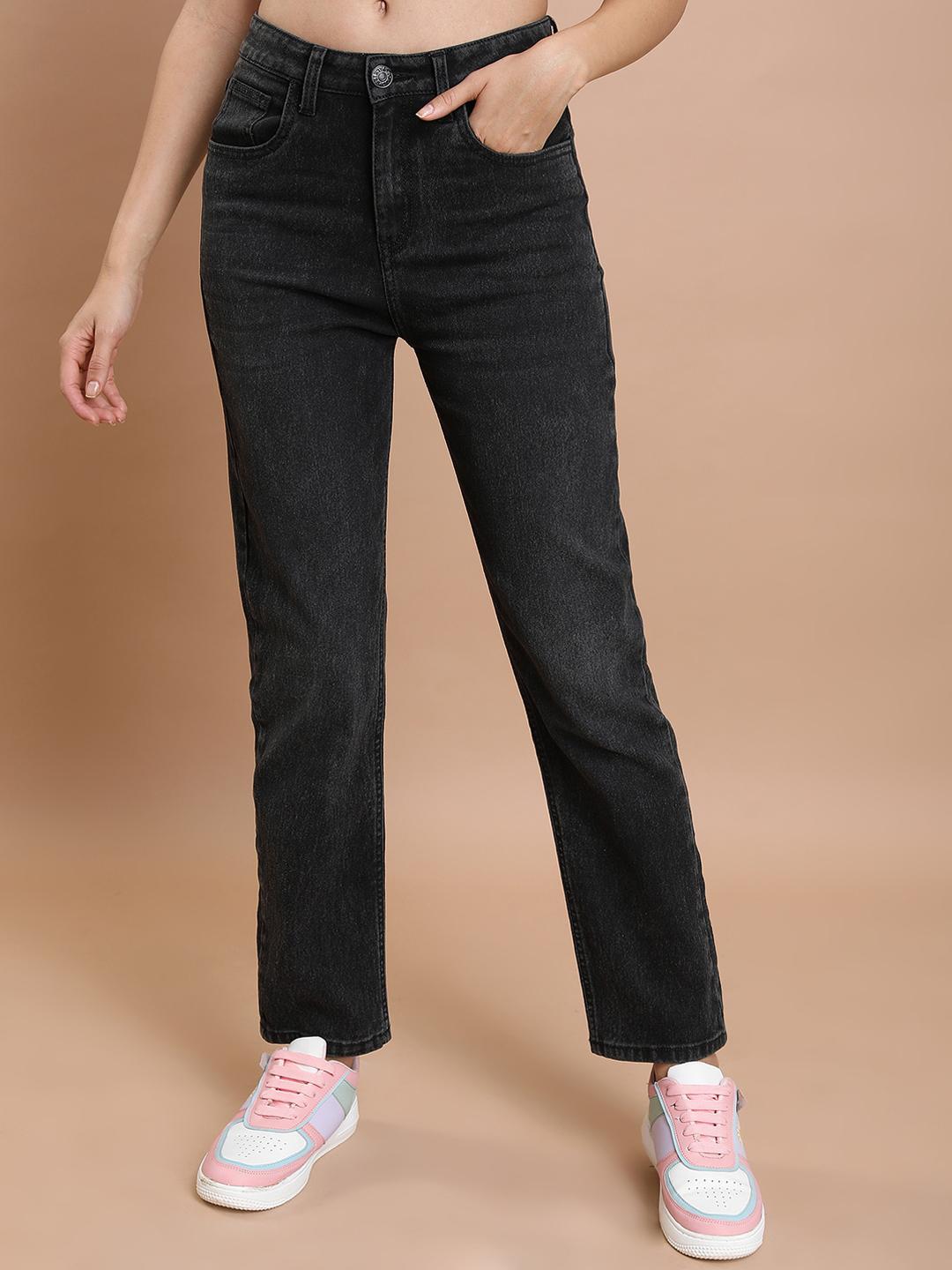 Basics By Tokyo Talkies Women Grey Straight Fit Light Fade Stretchable Jeans