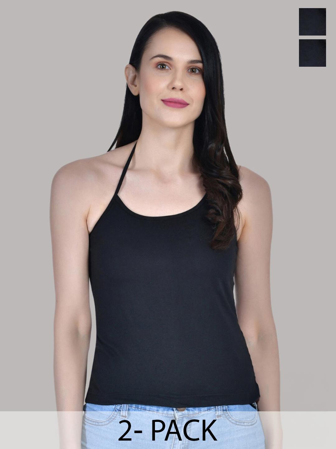 Buy Aimly Pack Of 2 Halter Neck Sleeveless Cotton Camisoles - - Apparel for Women