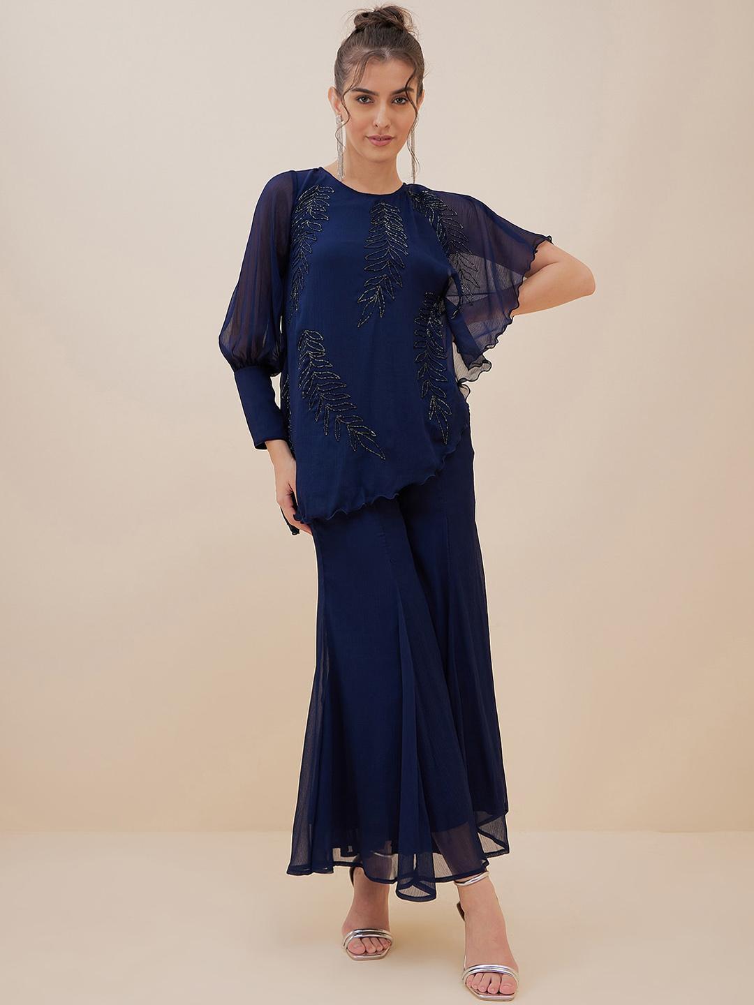 Antheaa Embellished and Printed Round Neck Three Fourth Sleeve Tunic With Trouser Co-Ords main image 1