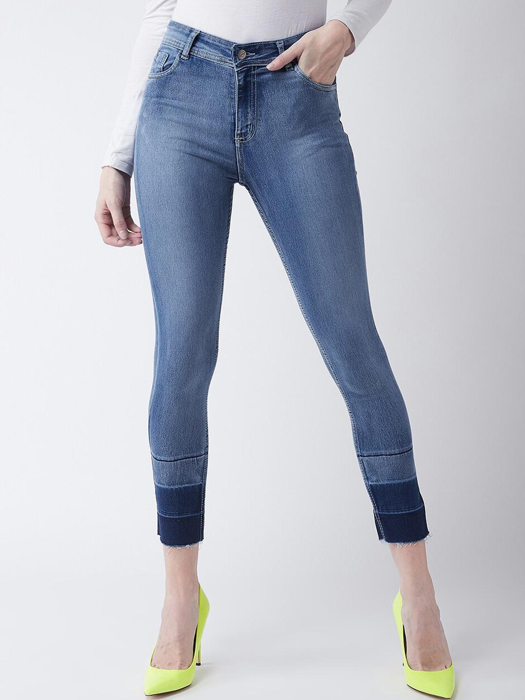 DressBerry Women Skinny Fit High Rise Light Fade Frayed Hem Cropped Stretchable Jeans