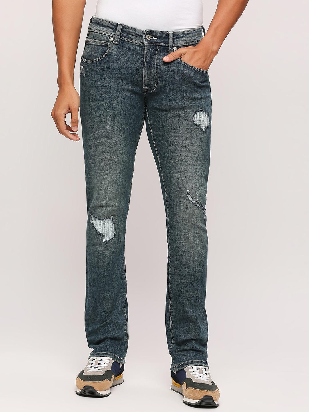 Pepe Jeans Men Slim Fit Mid -Rise Midly Distress Cotton Stretchable Jeans