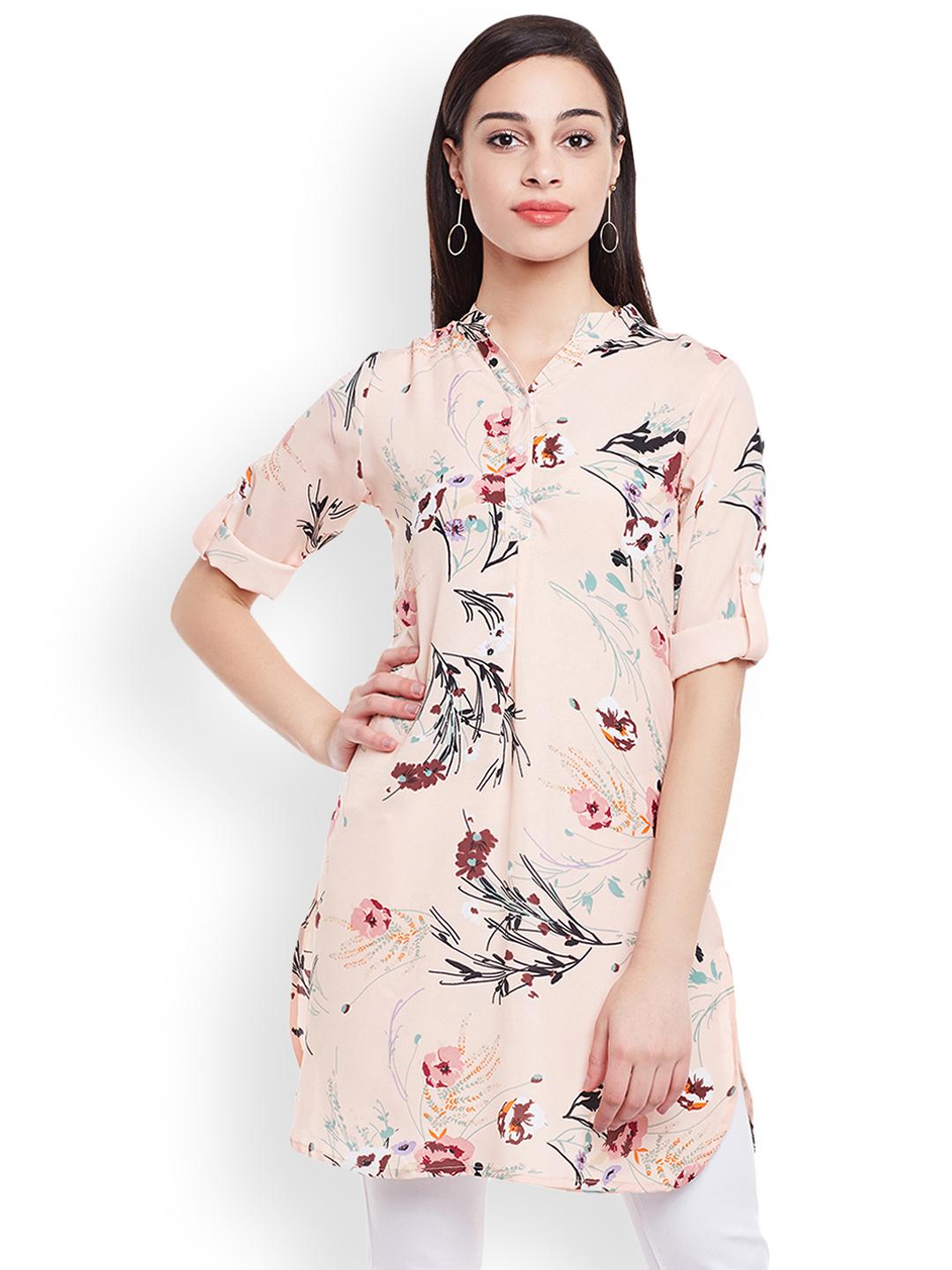 Buy Ruhaans Peach Coloured & Multicoloured Printed Tunic - Tunics for ...