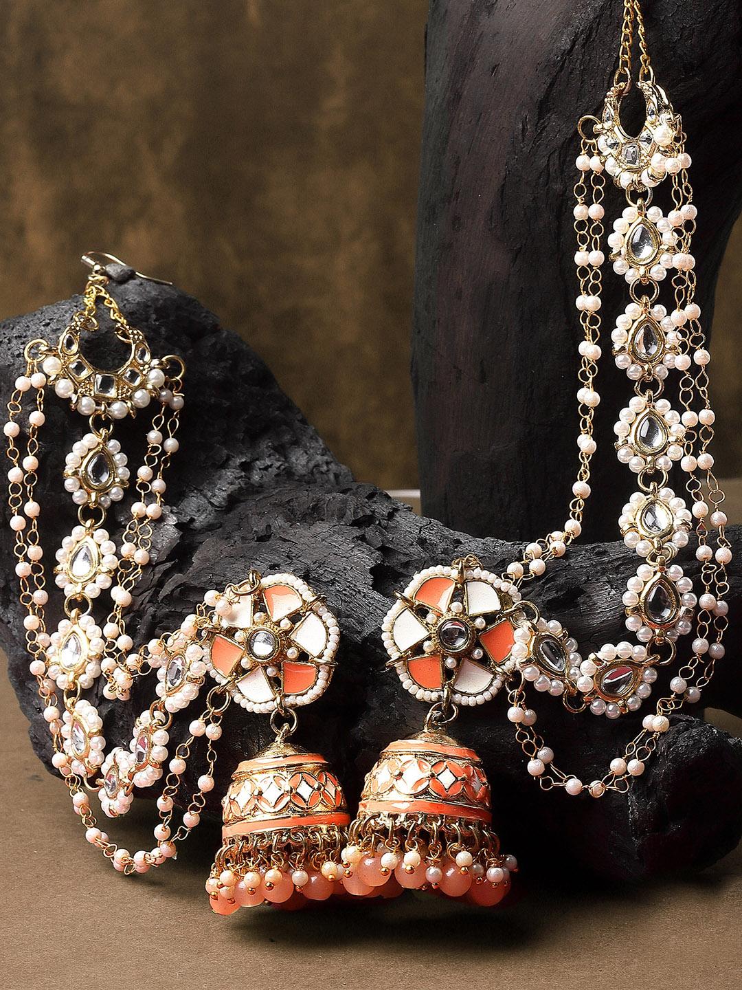 Buy KARATCART Peach Gold Plated Contemporary Jhumkas Kundan Jhumki Earrings - - Accessories for Women