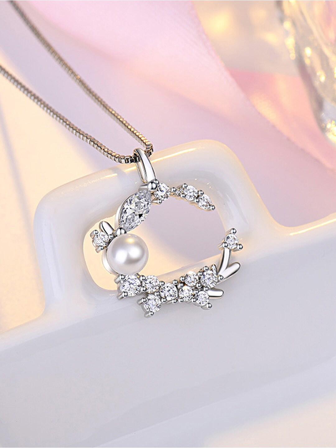 Buy Jewels Galaxy Silver Plated AD Studded Moon Shape Contemporary Pendant With Chain -  - Accessories for Women