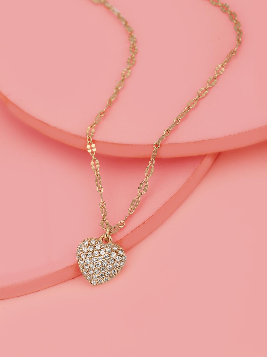 Buy Carlton London 925 Sterling Silver 18Kt Rose Gold Plated CZ Studded Pendant With Chain - - Accessories for Women