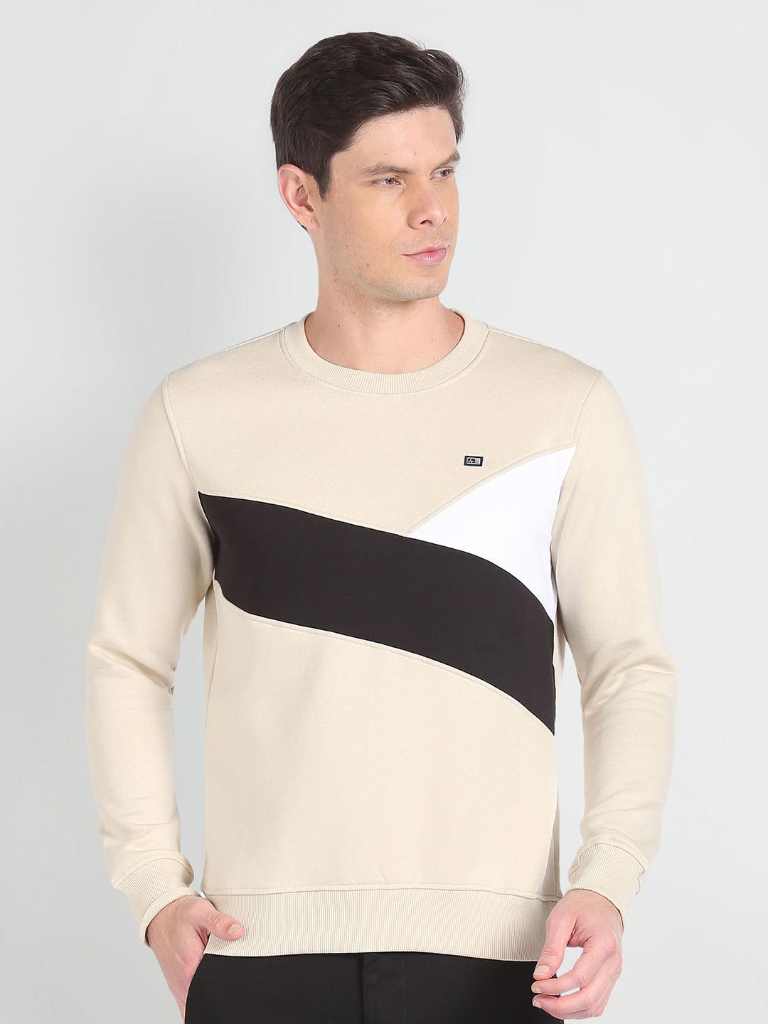 Beige Colourblocked Pullover
