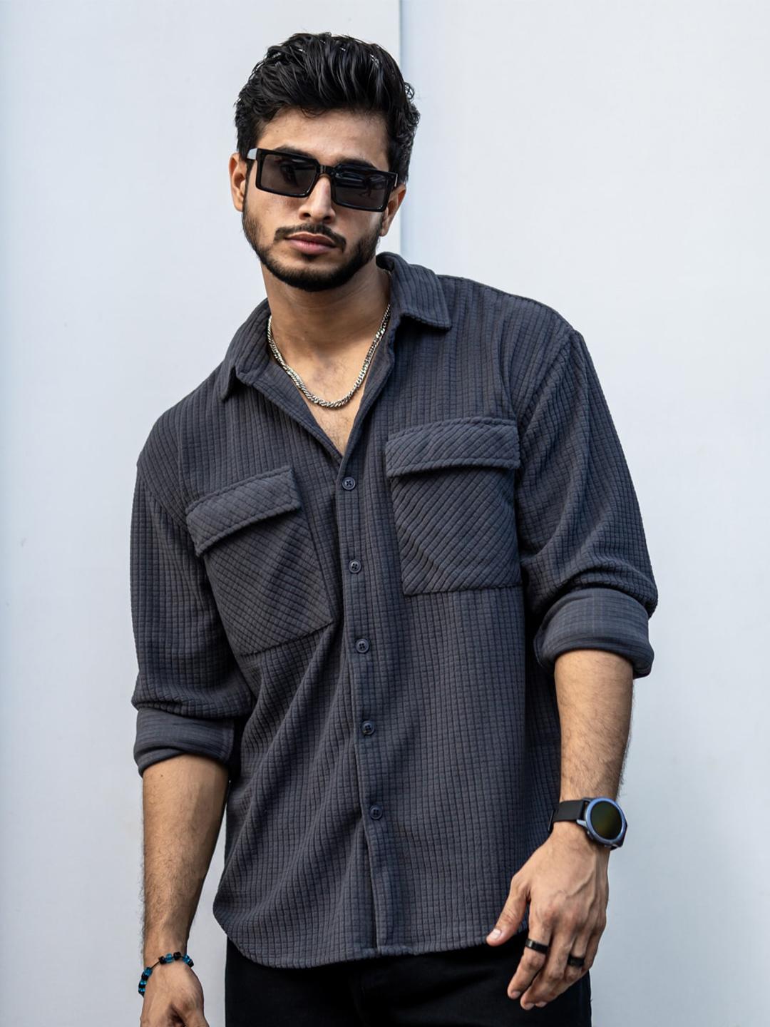 Powerlook India Slim Textured Self Design Drop-Shoulder Sleeves Oversized Casual Shirt