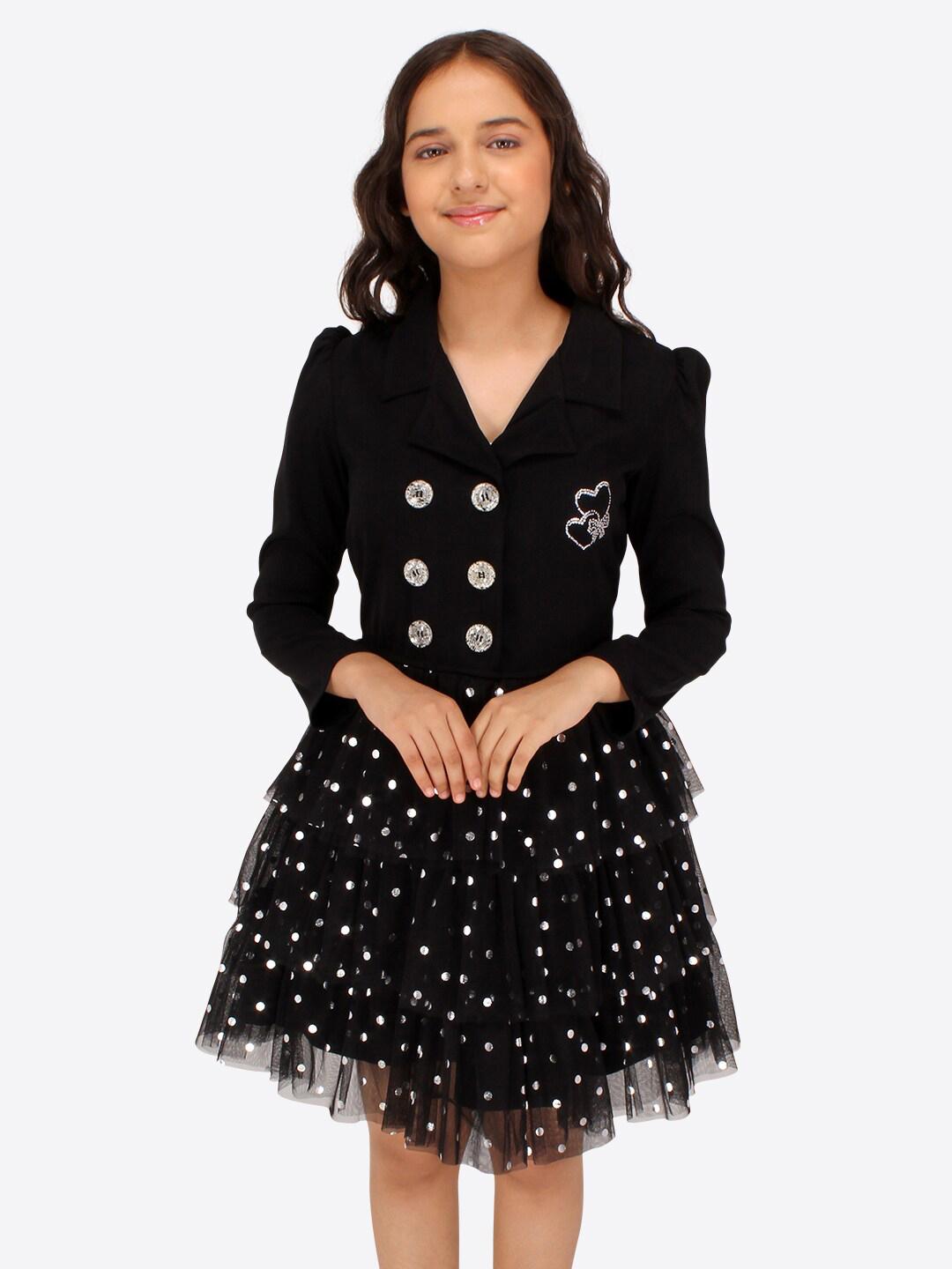 Nautinati Girls' 100% Cotton All-over Floral & Polka Dot Print Fit & Flare Dress