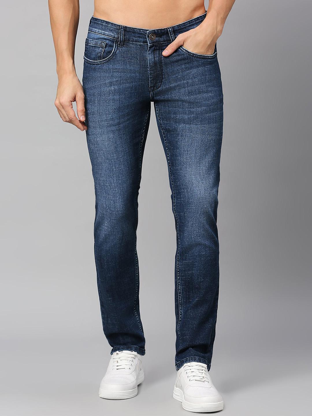 Mast & Harbour Men Blue Slim Fit Low-Rise Heavy Fade Stretchable Jeans