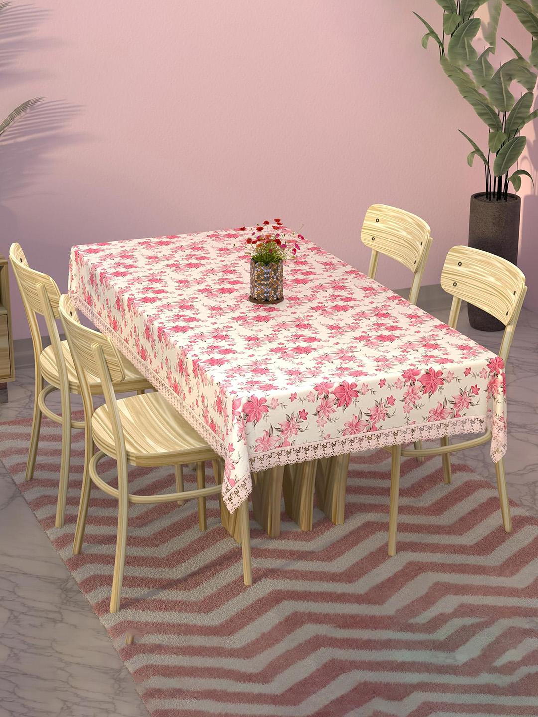 Buy Kuber Industries Cream & Pink Floral Printed 4 Seater Table Cover -  - Home for Unisex