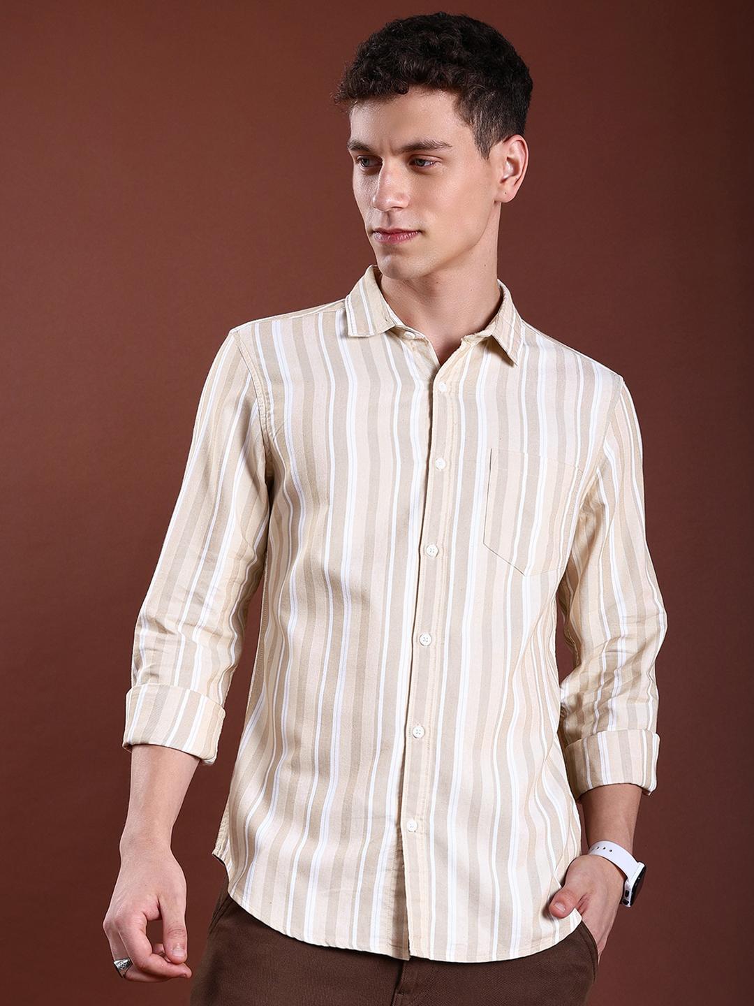 HIGHLANDER Slim Fit Vertical Striped Casual Shirt