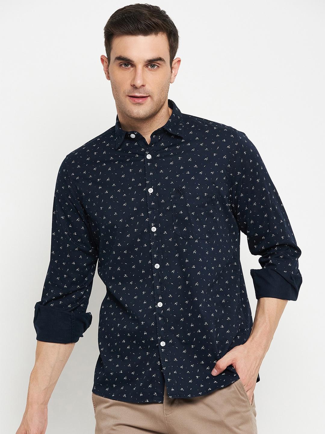 Men's Navy Blue Comfort Printed Cotton Casual Shirt