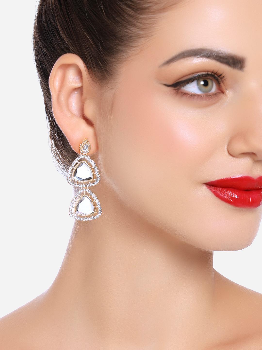 Buy Zaveri Pearls Gold Plated Stone Studded Contemporary Drop Earrings -  - Accessories for Women