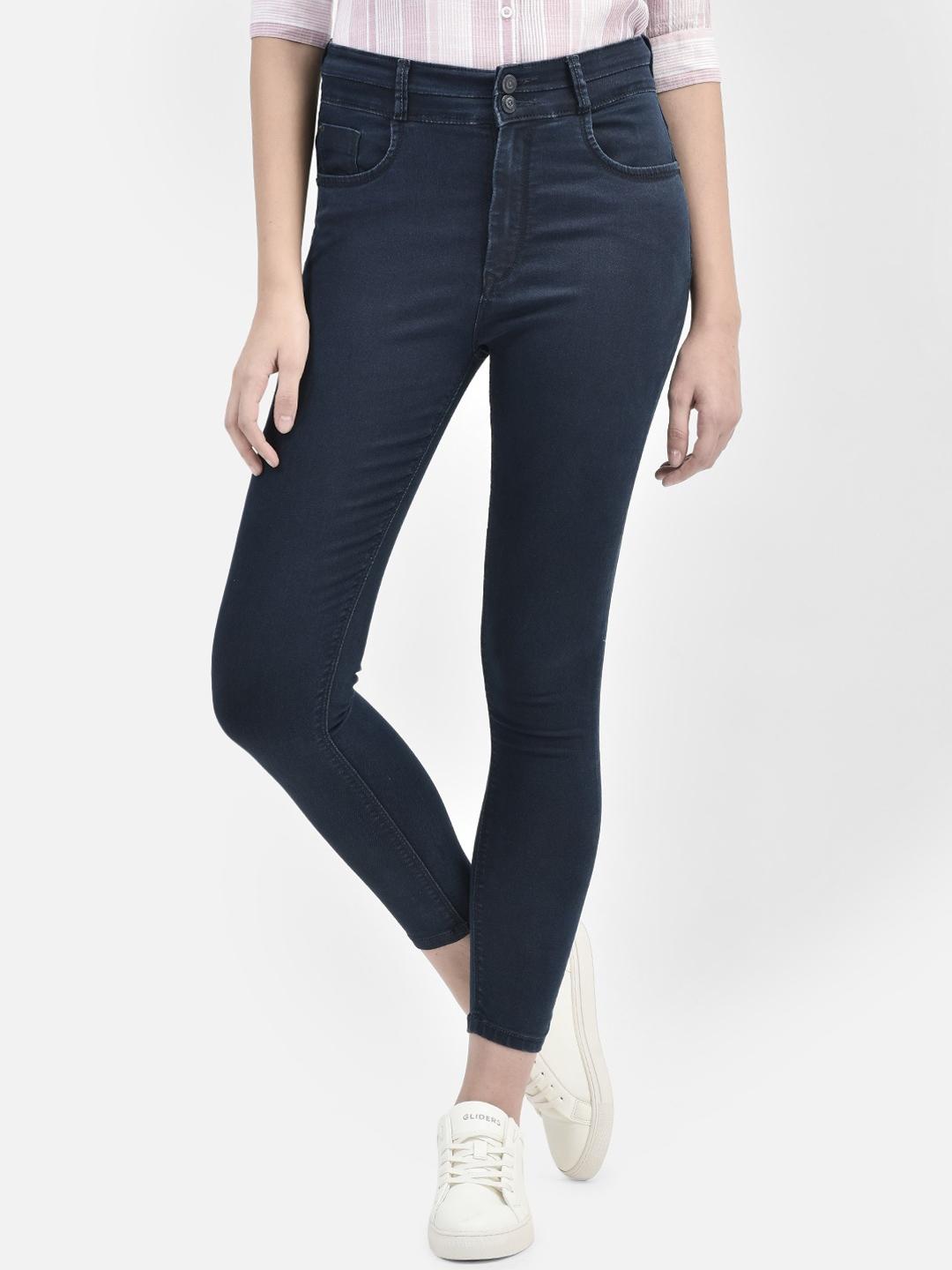 Crimsoune Club Women Skinny Fit Mid-Rise Clean Look Stretchable Cropped Jeans
