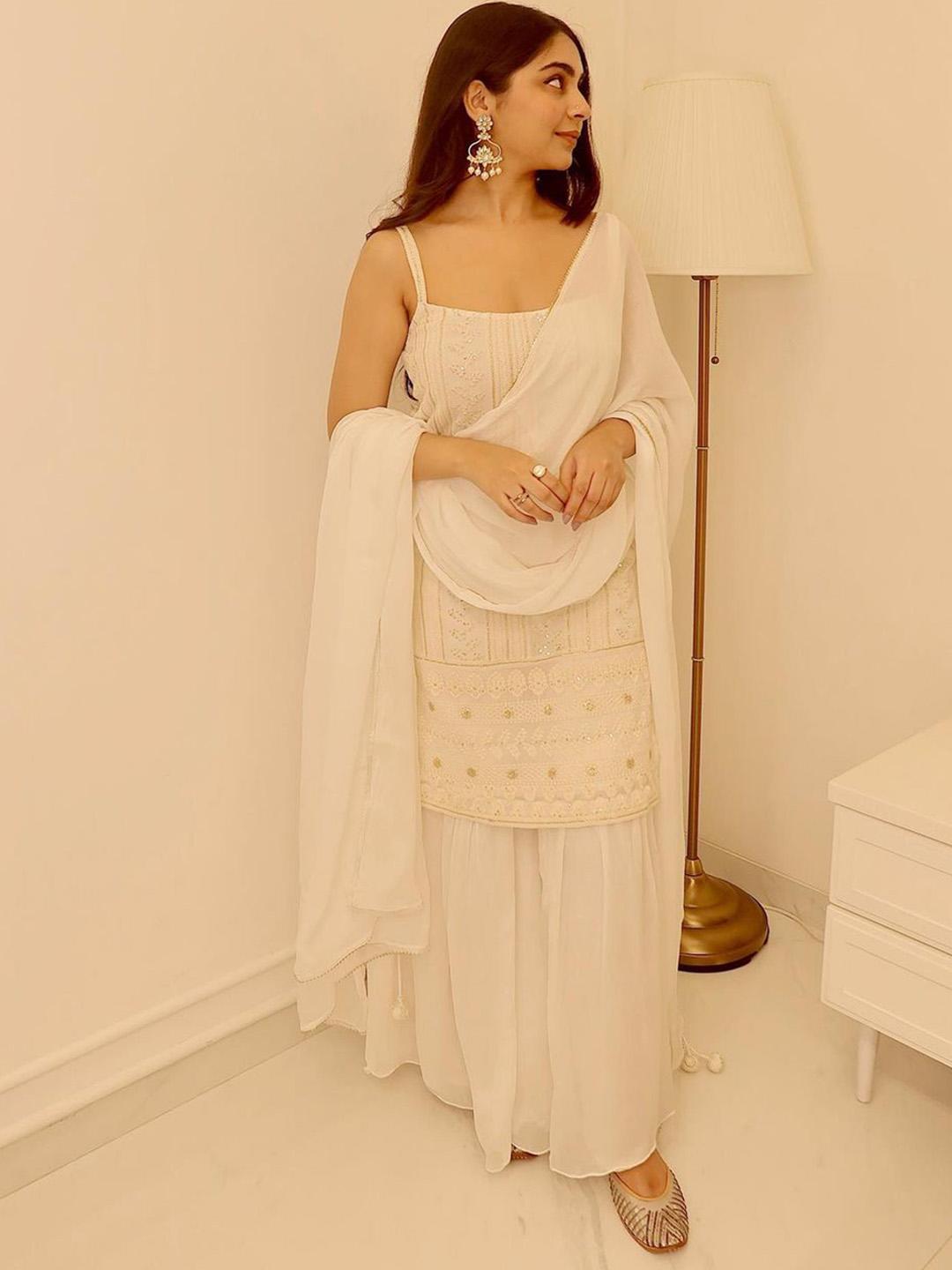 Women Ethnic Motifs Embroidered Sequined Kurta with Palazzos & Dupatta