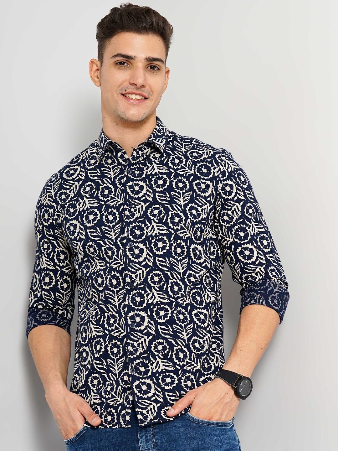 Celio Classic Floral Printed Spread Collar Long Sleeves Cotton Casual Shirt