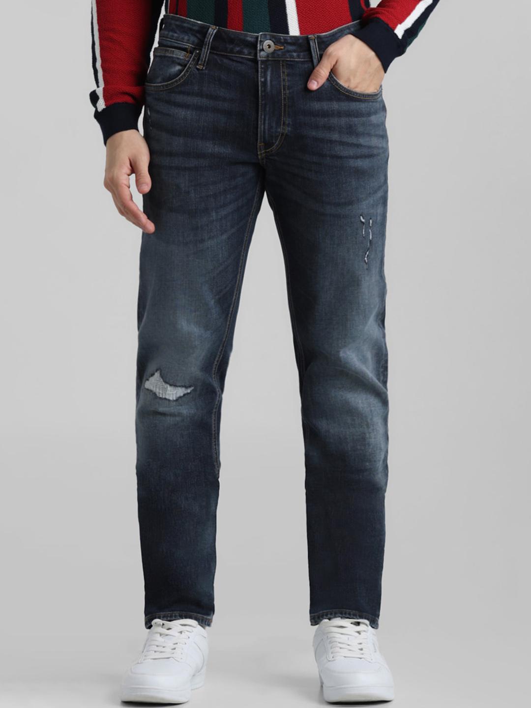 Jack & Jones Men Slim Fit Mildly Distressed Heavy Fade Whiskers Stretchable Jeans