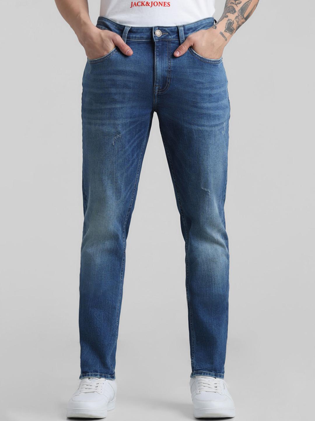 Jack & Jones Men Slim Fit Low-Rise Clean Look Heavy Fade Stretchable Jeans