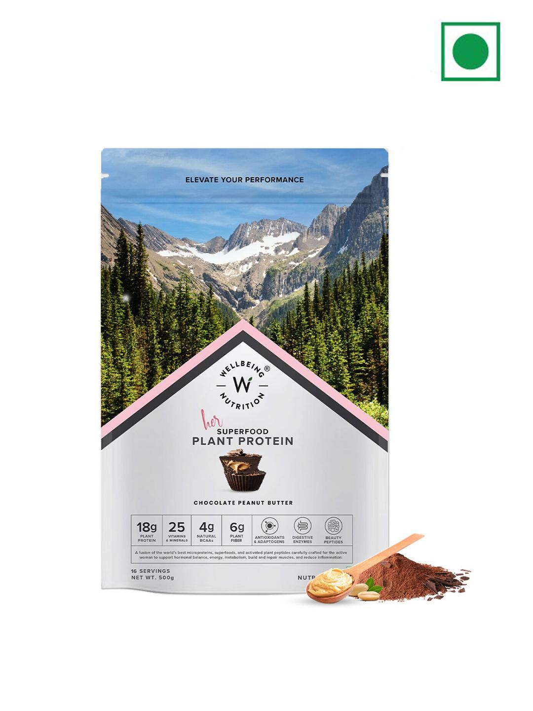 Buy Wellbeing Nutrition Chocolate Peanut Butter Her Superfood Plant Protein Powder 500 Gms - - Gourmet for Women