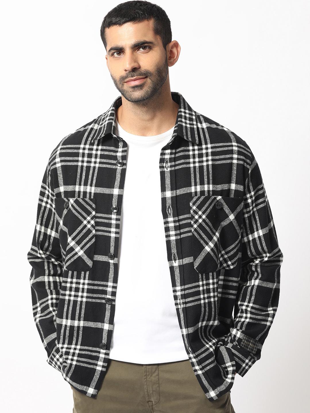 Buy RARE RABBIT Men Checked Rousso Cotton Spread Collar Button Front ...