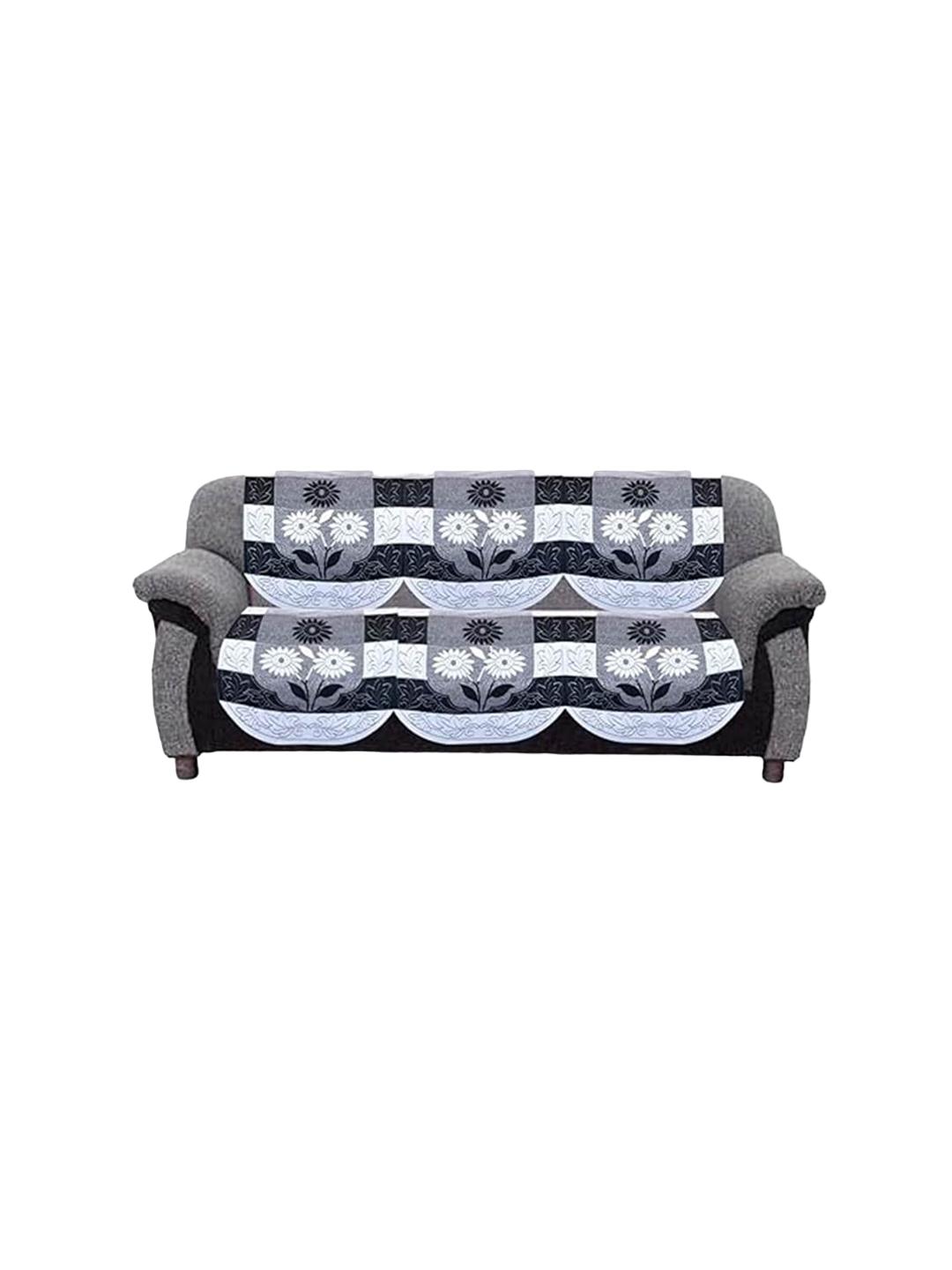 Buy Kuber Industries Black Floral Cotton 6PC Straight 3 Seater Sofa Cover 70x29In -  - Home for Unisex