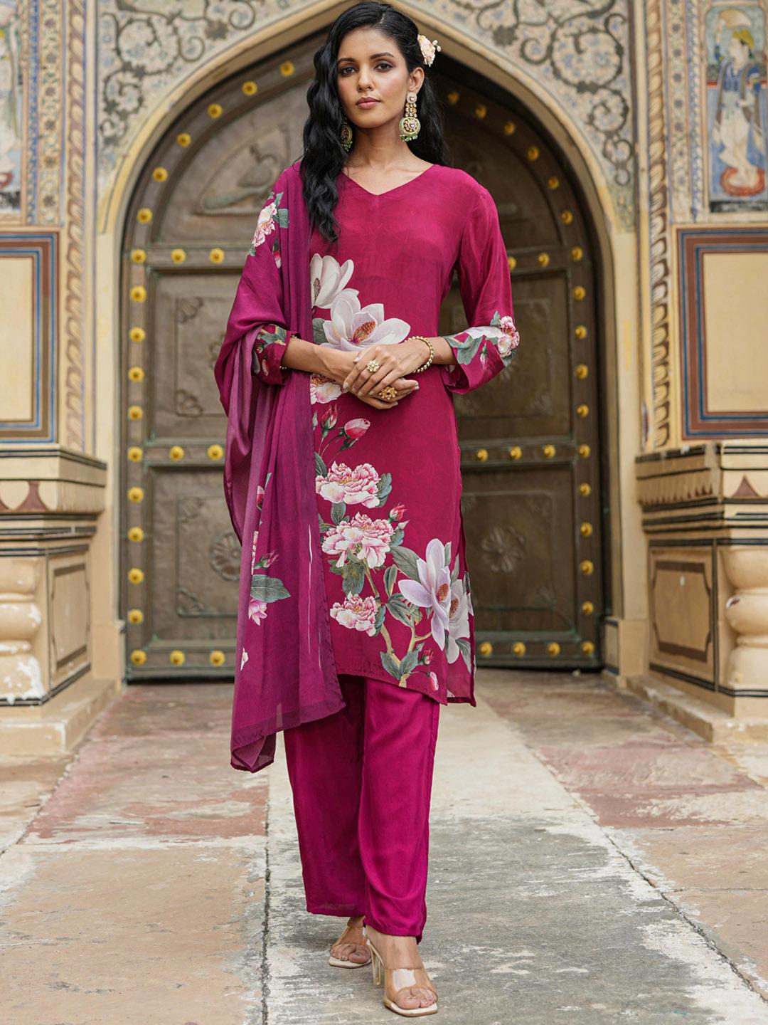 Crepe silk dress-style kurti-Burgundy