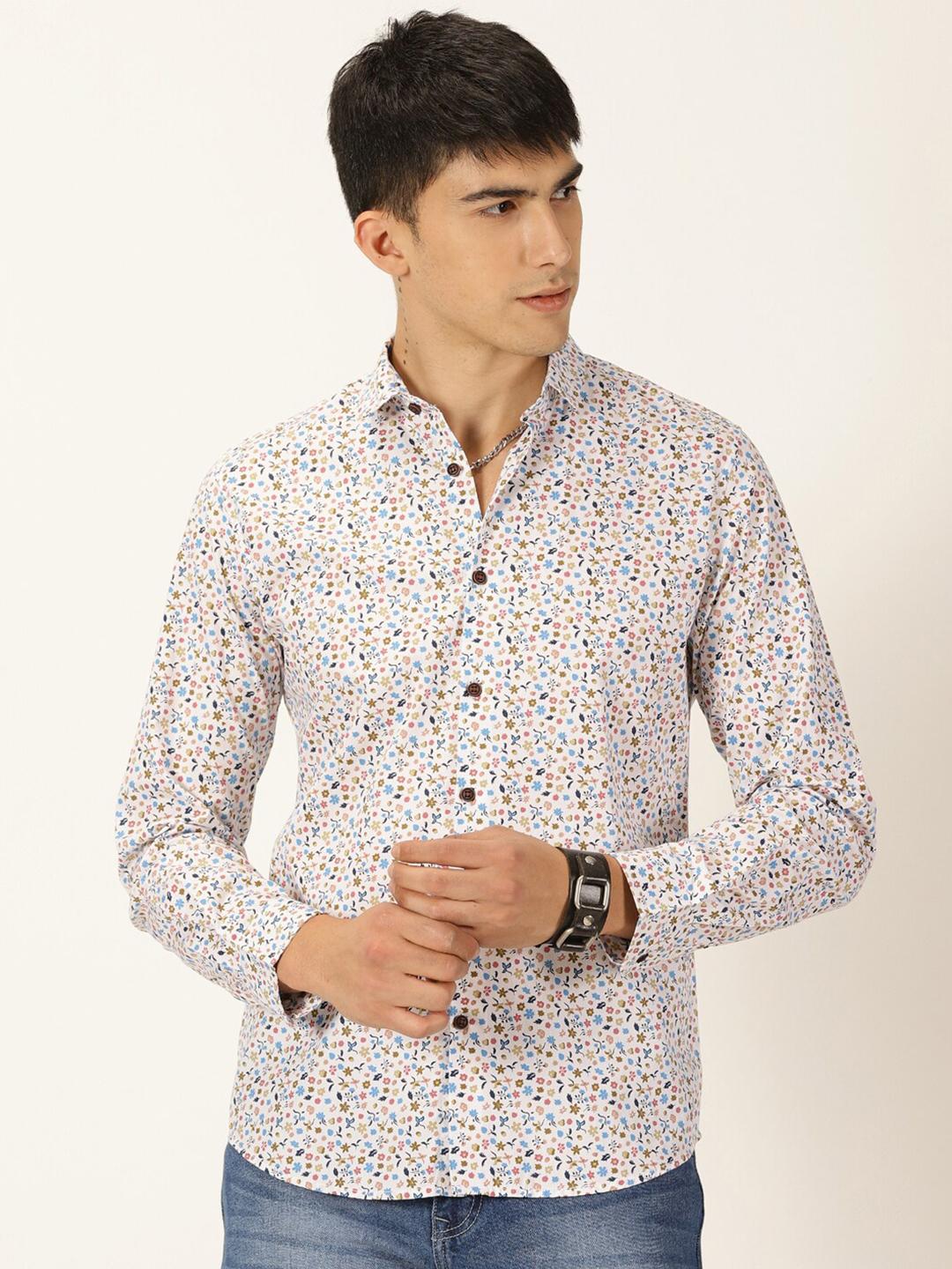 Mast & Harbour White Classic Slim Fit Floral Printed Cotton Casual Shirt