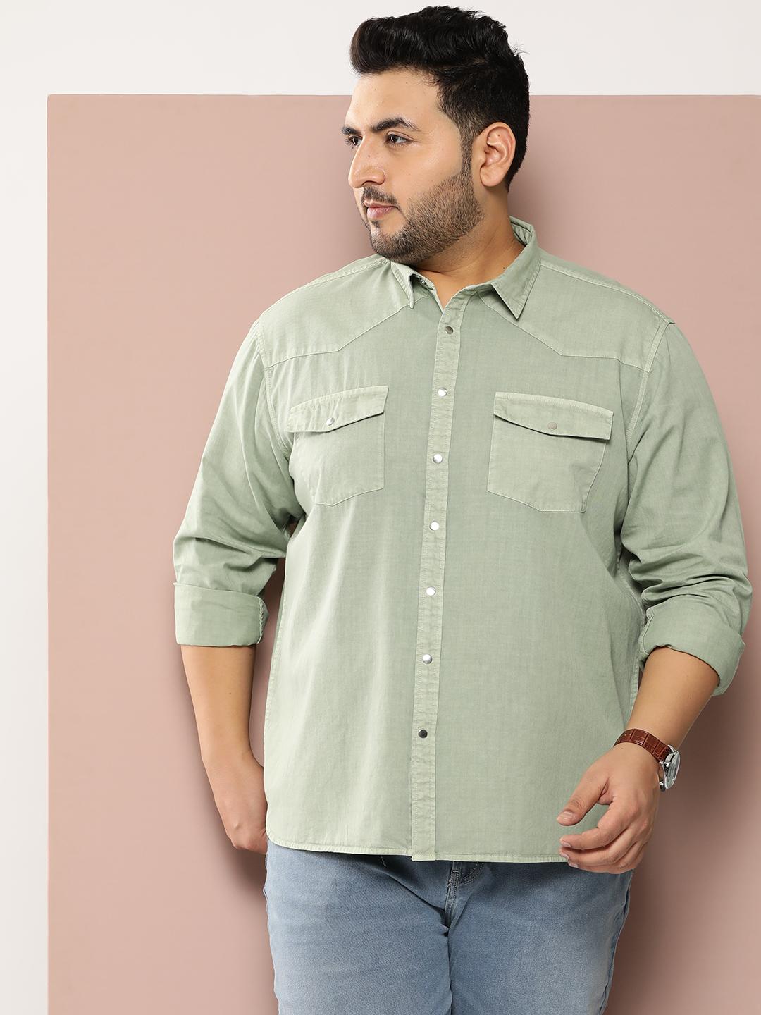 Sztori Men Plus Size Classic Solid Casual Shirt